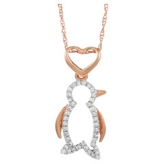 LB Exklusive Halskette mit Penguin-Anhänger, 14 Karat Roségold 0,11 Karat Diamant
