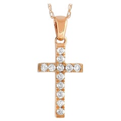 LB Exclusive 14K Rose Gold 0.11 ct Diamond Small Cross Pendant Necklace