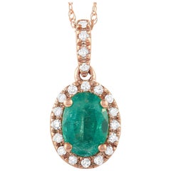 LB Exclusive 14K Rose Gold 0.12 Carat Diamond and Emerald Oval Pendant Necklace