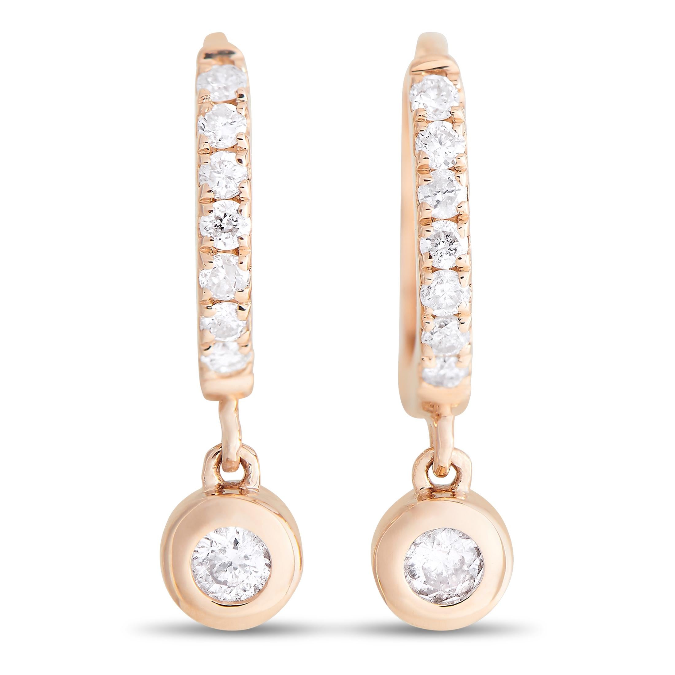 LB Exclusive 14k Rose Gold 0.15 Carat Diamond Drop Earrings In New Condition In Southampton, PA
