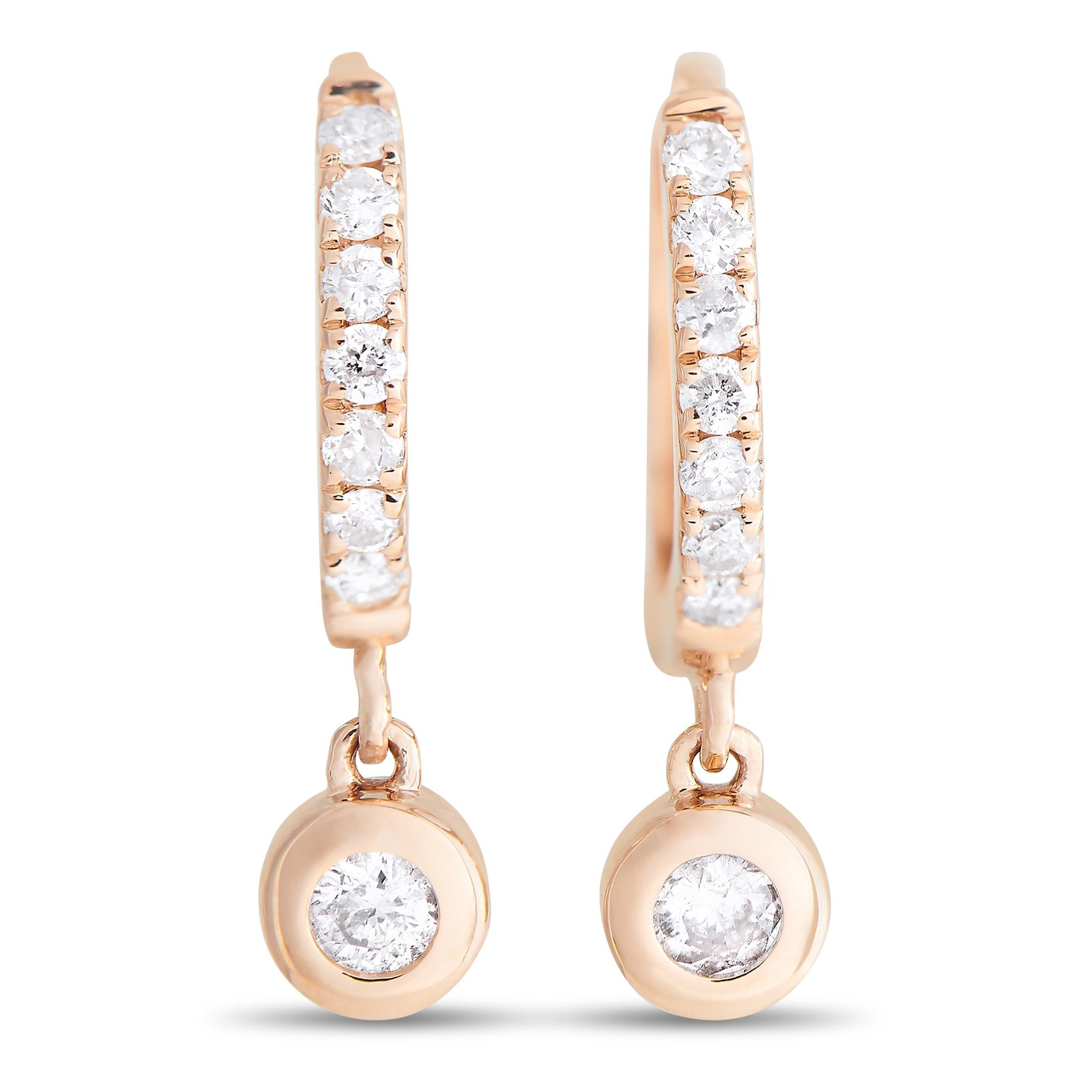 LB Exclusive Pendants d'oreilles en or rose 14 carats avec diamants 0,15 carat Neuf - En vente à Southampton, PA