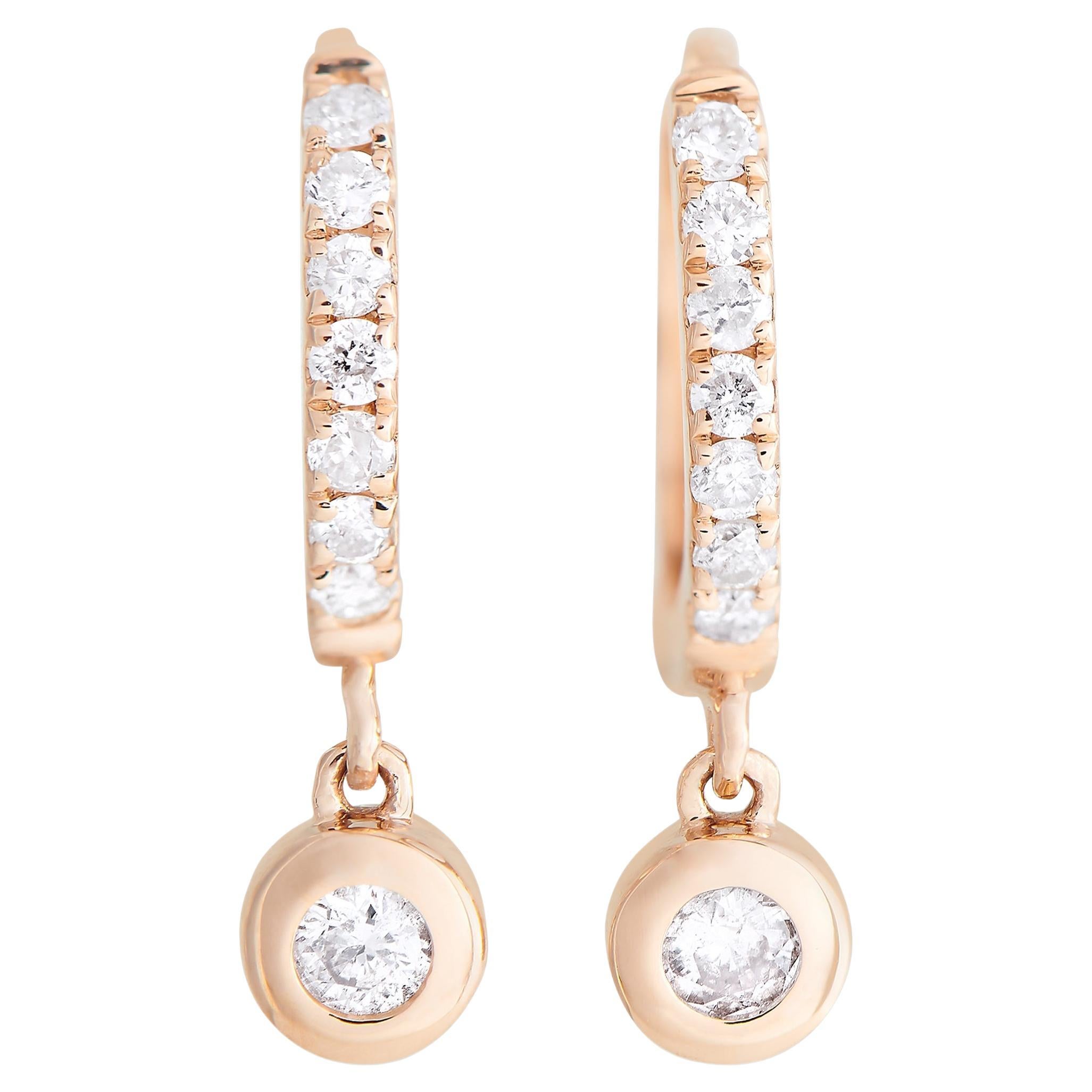 LB Exclusive Pendants d'oreilles en or rose 14 carats avec diamants 0,15 carat en vente