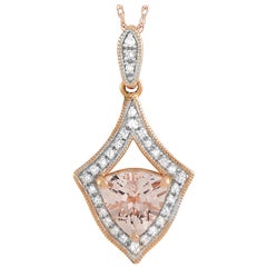 LB Exclusive 14 Karat Gold 0.15 Carat Diamond and Morganite Pendant Necklace