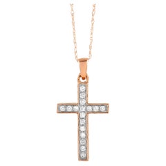 LB Exclusive 14K Rose Gold 0.15ct Diamond Cross Pendant Necklace