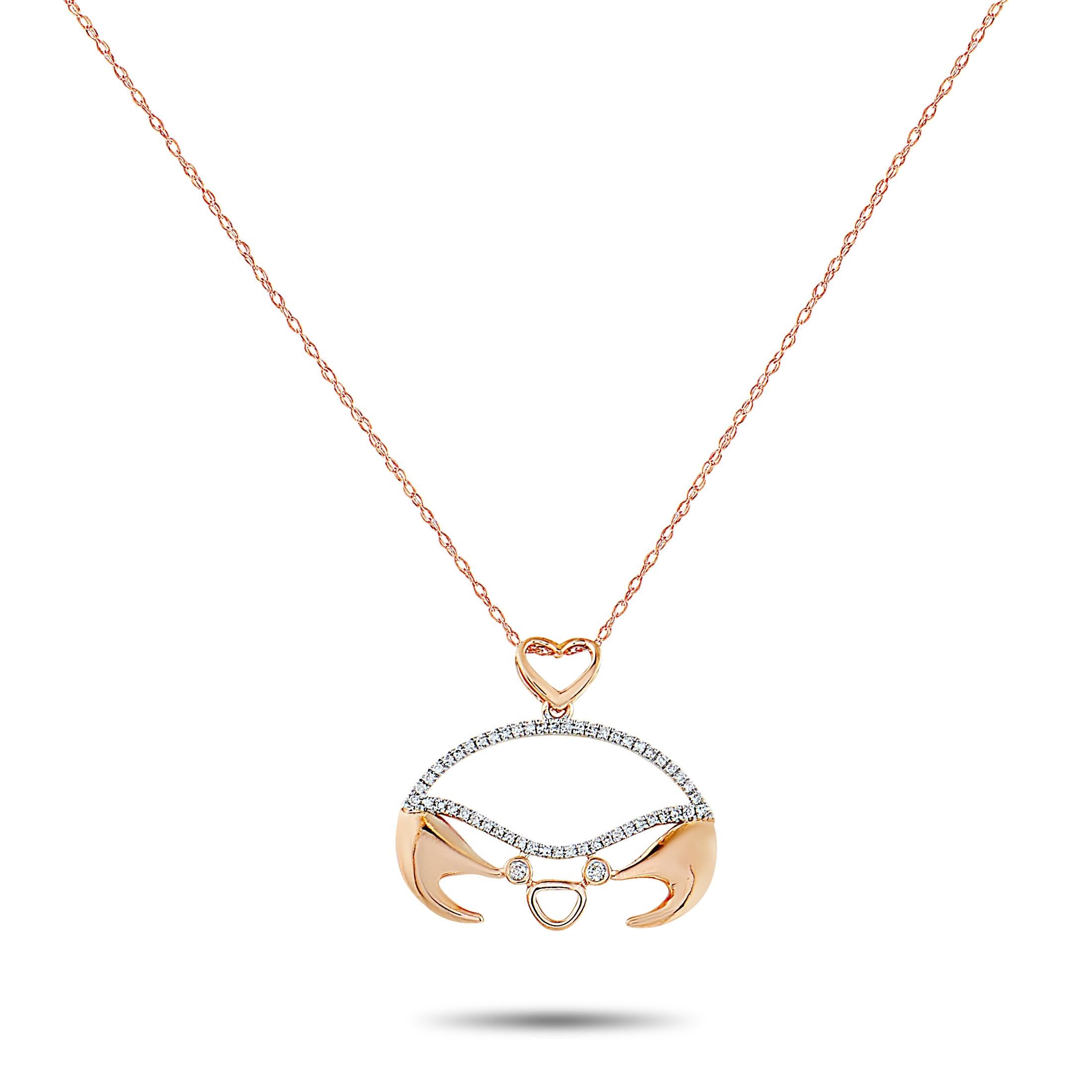 LB Exclusive 14 Karat Rose Gold 0.16 Carat Diamond Crab Pendant Necklace In New Condition For Sale In Southampton, PA