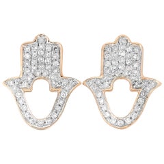 LB Exclusive 14 Karat Rose Gold 0.16 Carat Diamond Hamsa Earrings