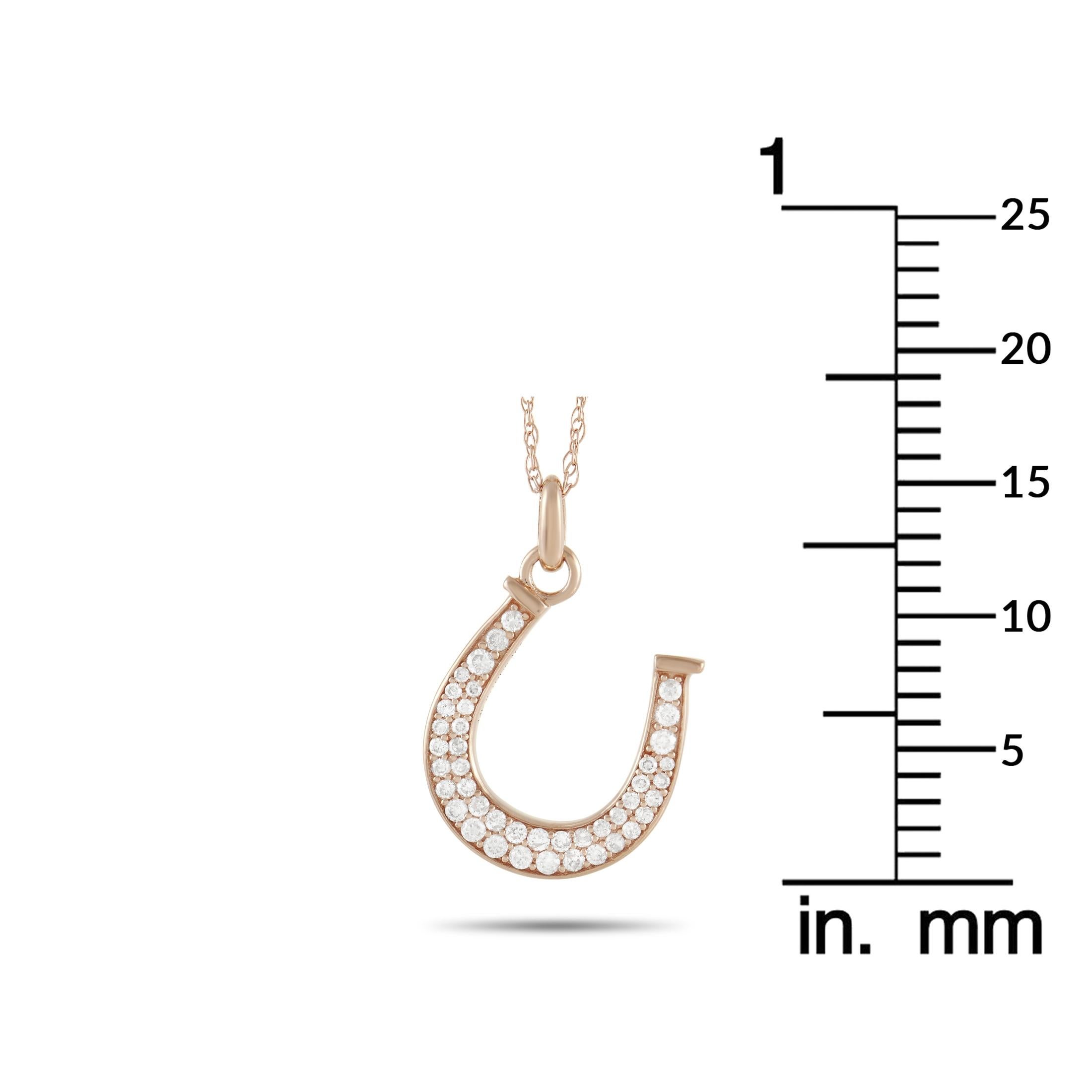 LB Exclusive 14K Rose Gold 0.18 Ct Diamond Horseshoe Pendant Necklace In New Condition For Sale In Southampton, PA