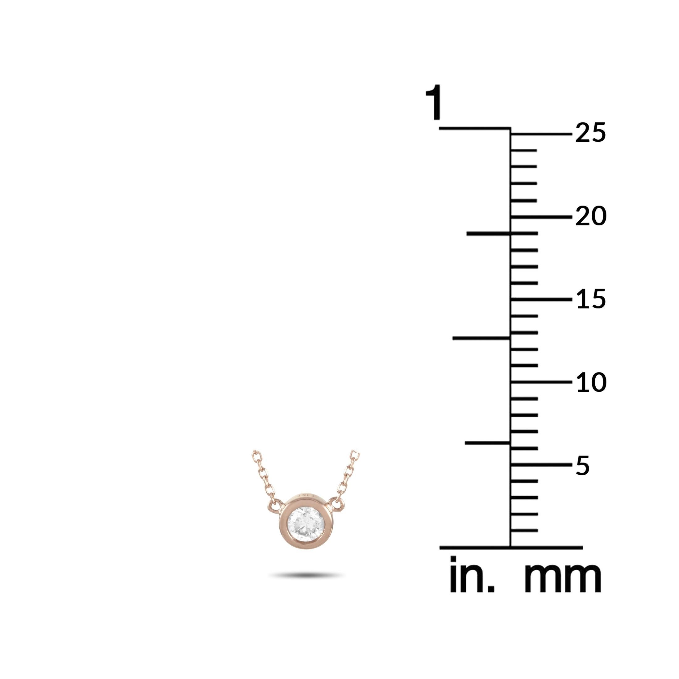 Round Cut LB Exclusive 14K Rose Gold 0.20 Ct Diamond Pendant Necklace For Sale