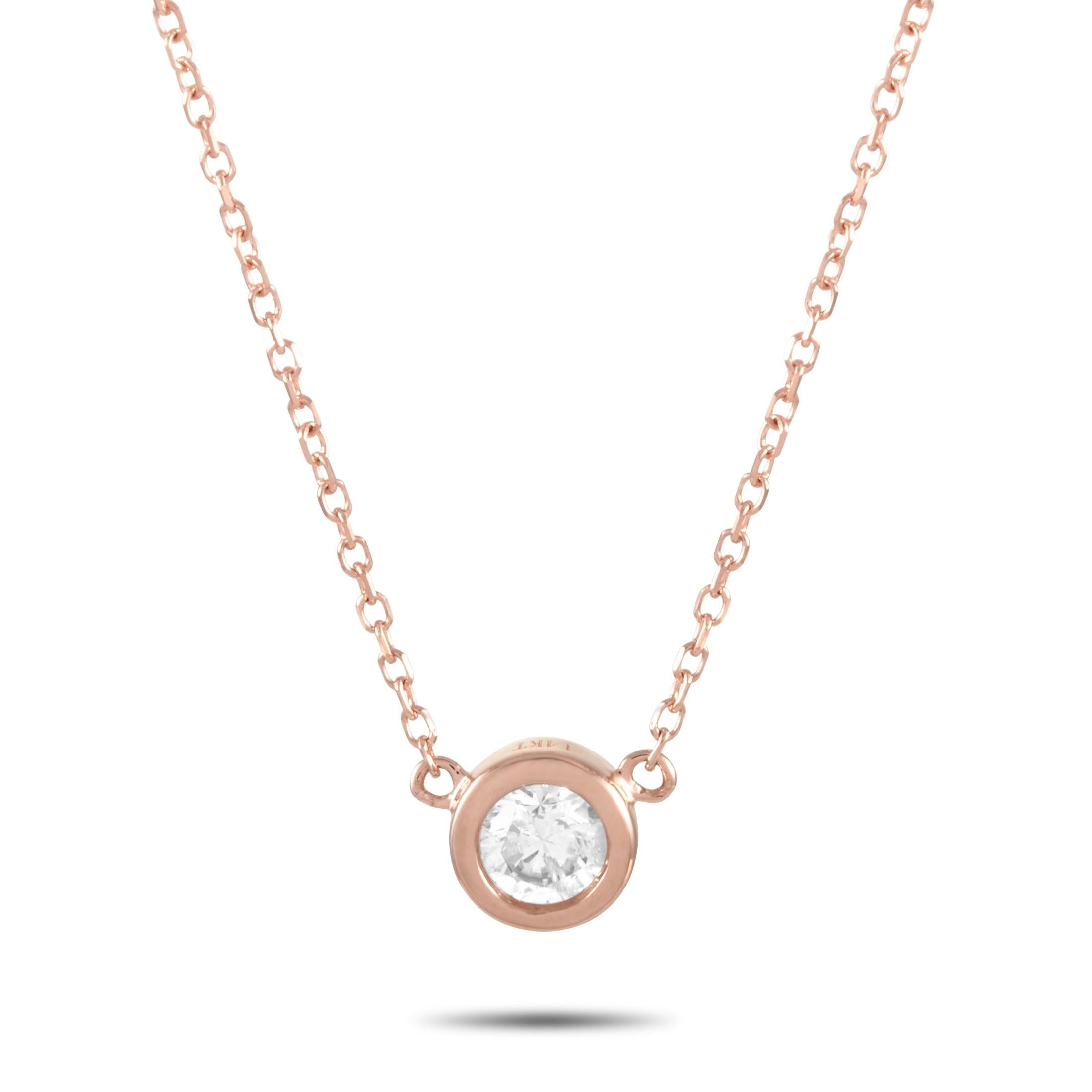 LB Exclusive 14K Rose Gold 0.20 Ct Diamond Pendant Necklace In New Condition For Sale In Southampton, PA