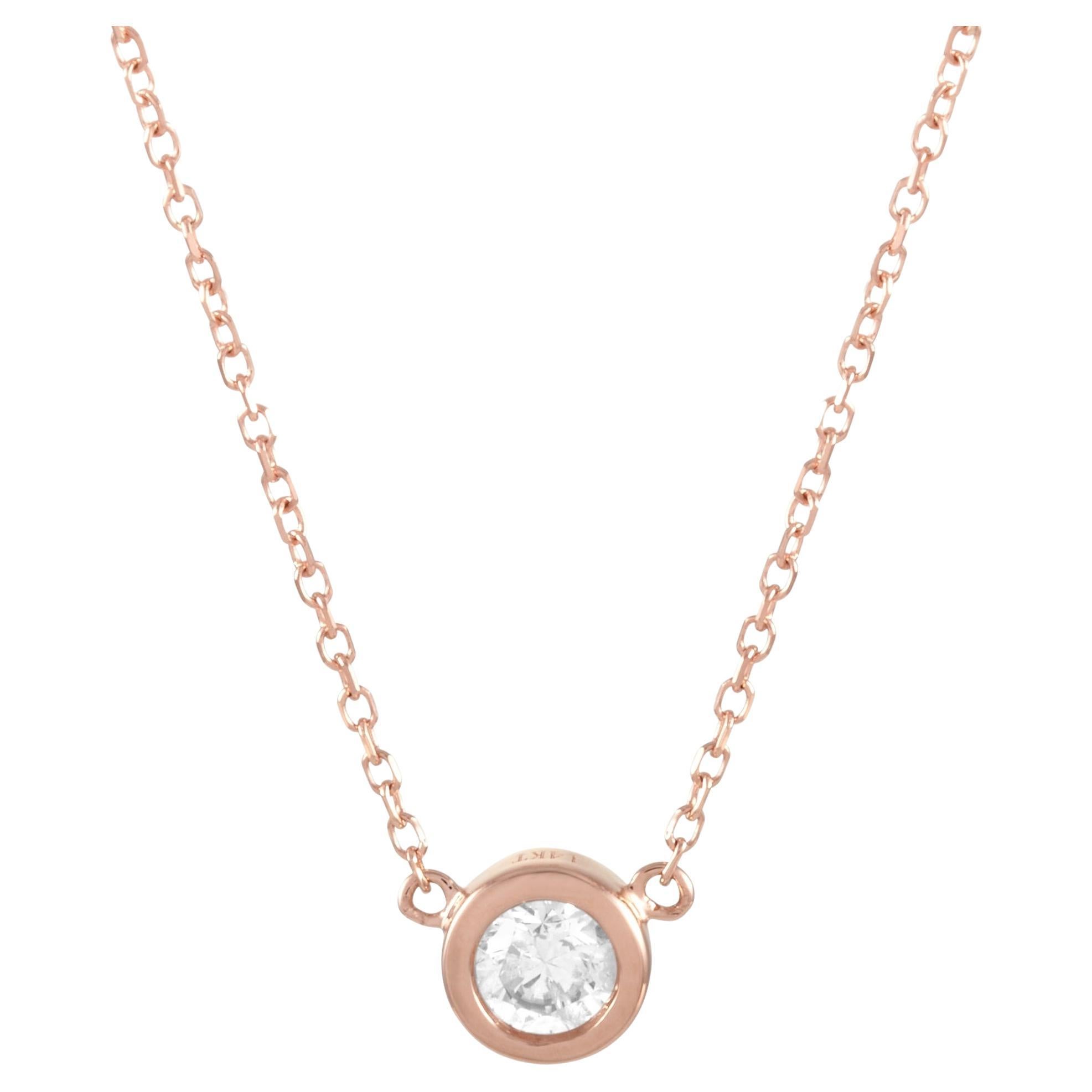 LB Exclusive 14K Rose Gold 0.20 Ct Diamond Pendant Necklace For Sale
