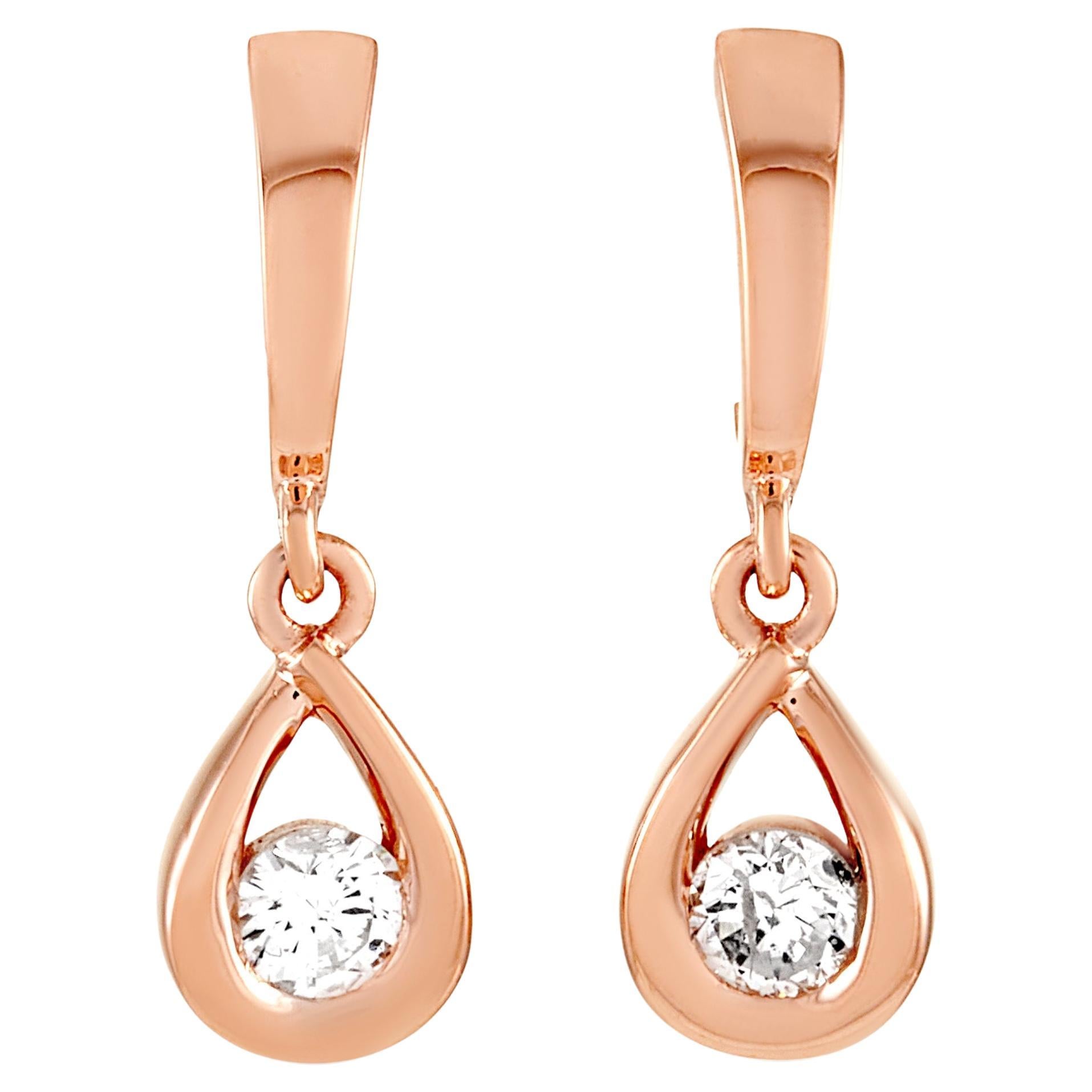 LB Exclusive 14k Rose Gold 0.20 Carat Diamond Earrings For Sale