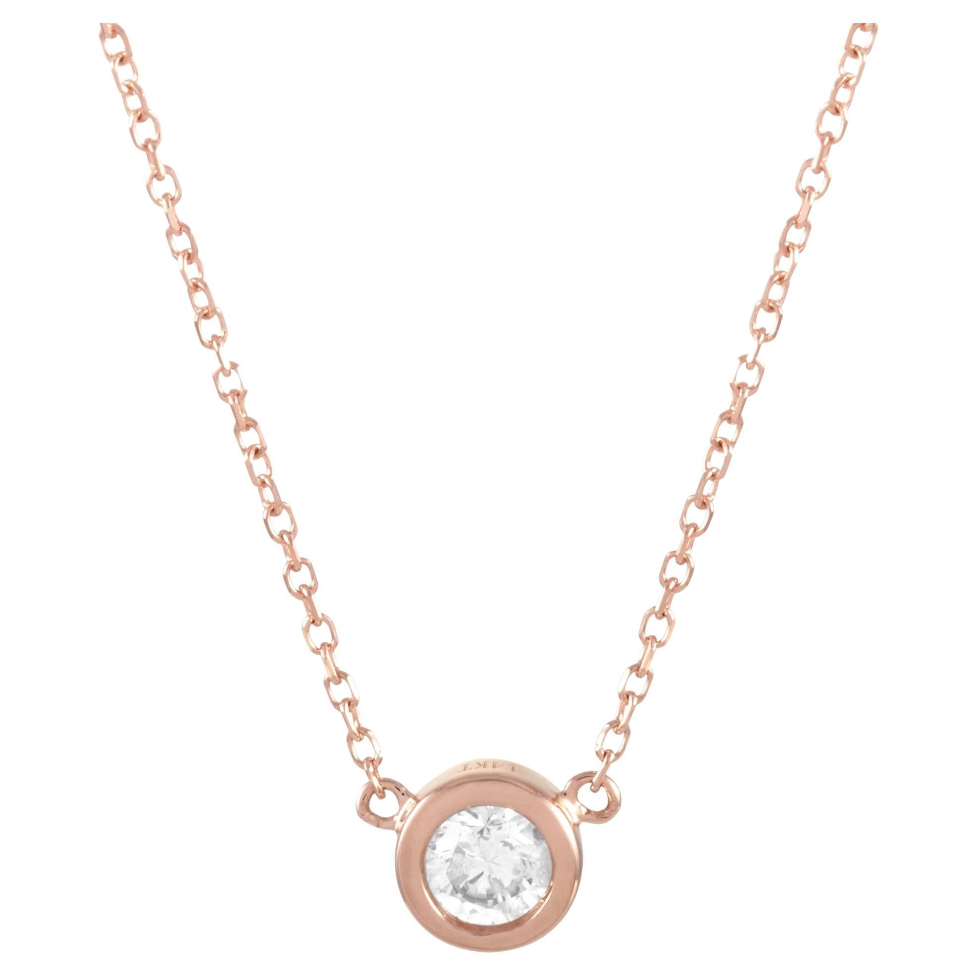 LB Exclusive 14k Rose Gold 0.20 Carat Diamond Necklace For Sale