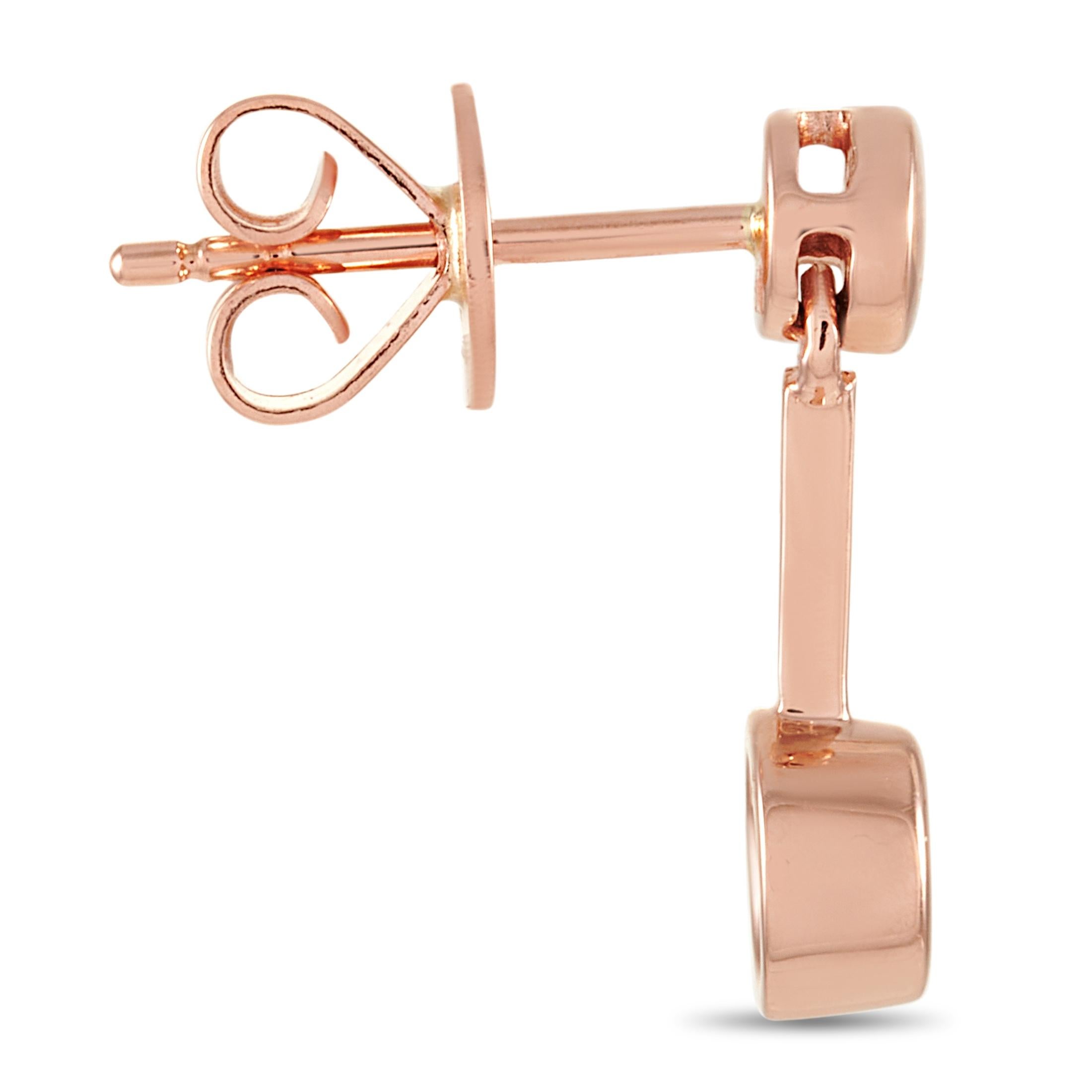 These LB Exclusive earrings are made of 14K rose gold and embellished with diamonds that total 0.25 carats. The earrings measure 0.50” in length and 0.13” in width and each of the two weighs 1.2 grams.
 
 The pair is offered in brand new condition