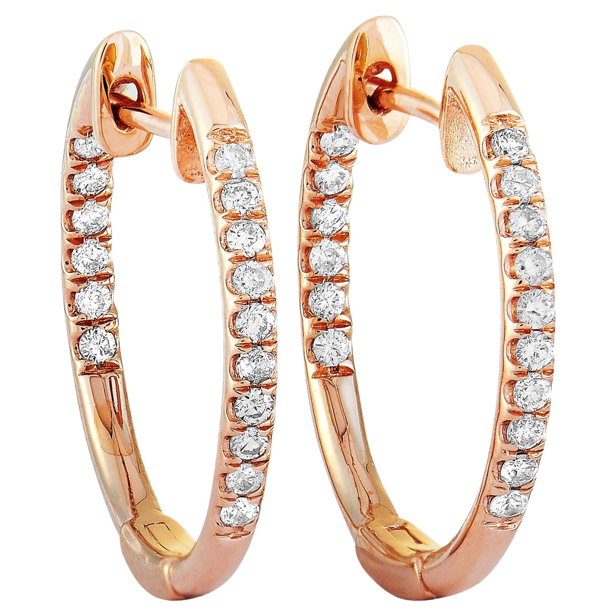 LB Exclusive 14K Rose Gold 0.25 ct Diamond Pave Hoop Earrings For Sale