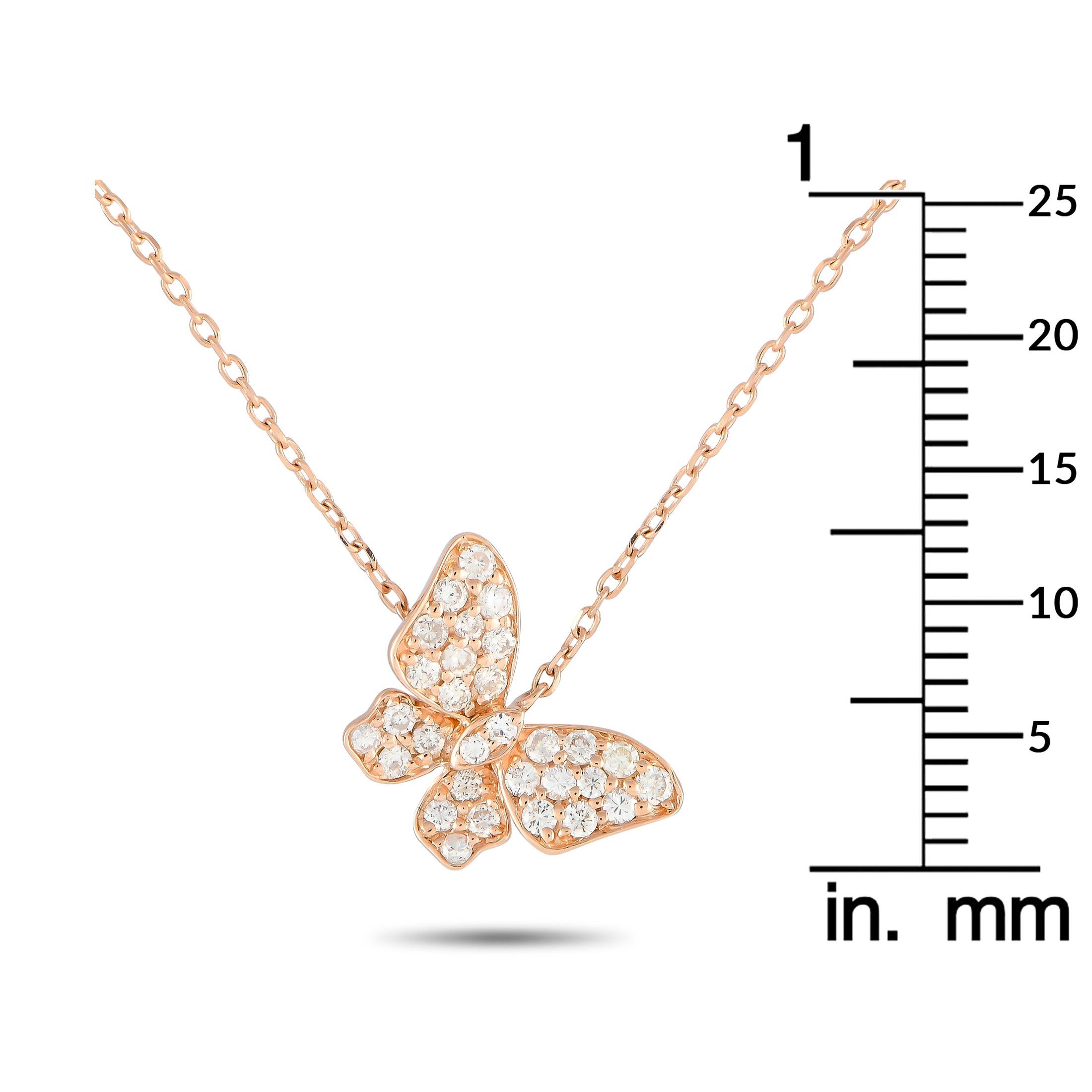LB Exclusive 14K Rose Gold 0.25ct Diamond Butterfly Necklace In New Condition In Southampton, PA