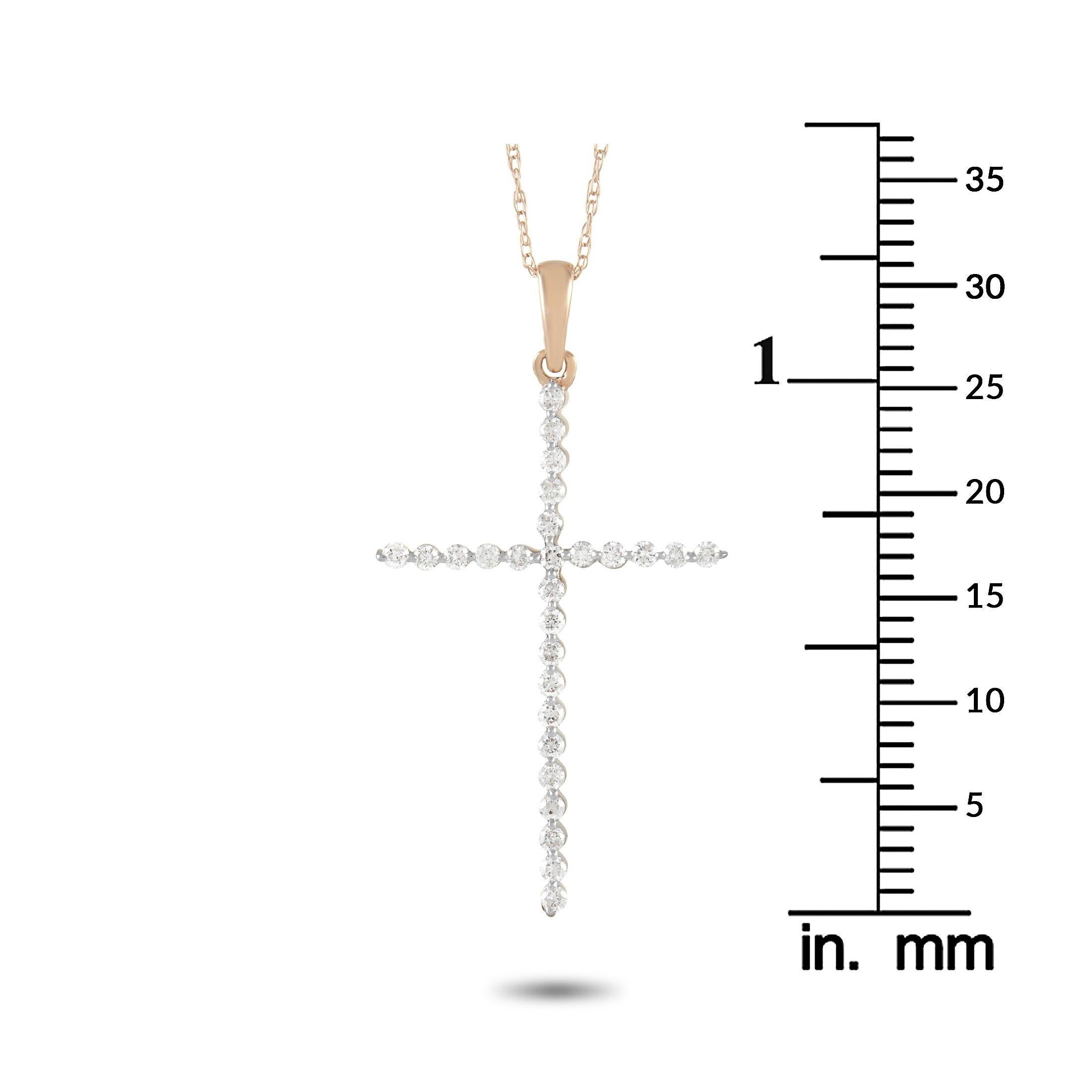 LB Exclusive 14K Rose Gold 0.26 Ct Diamond Cross Pendant Necklace In New Condition In Southampton, PA