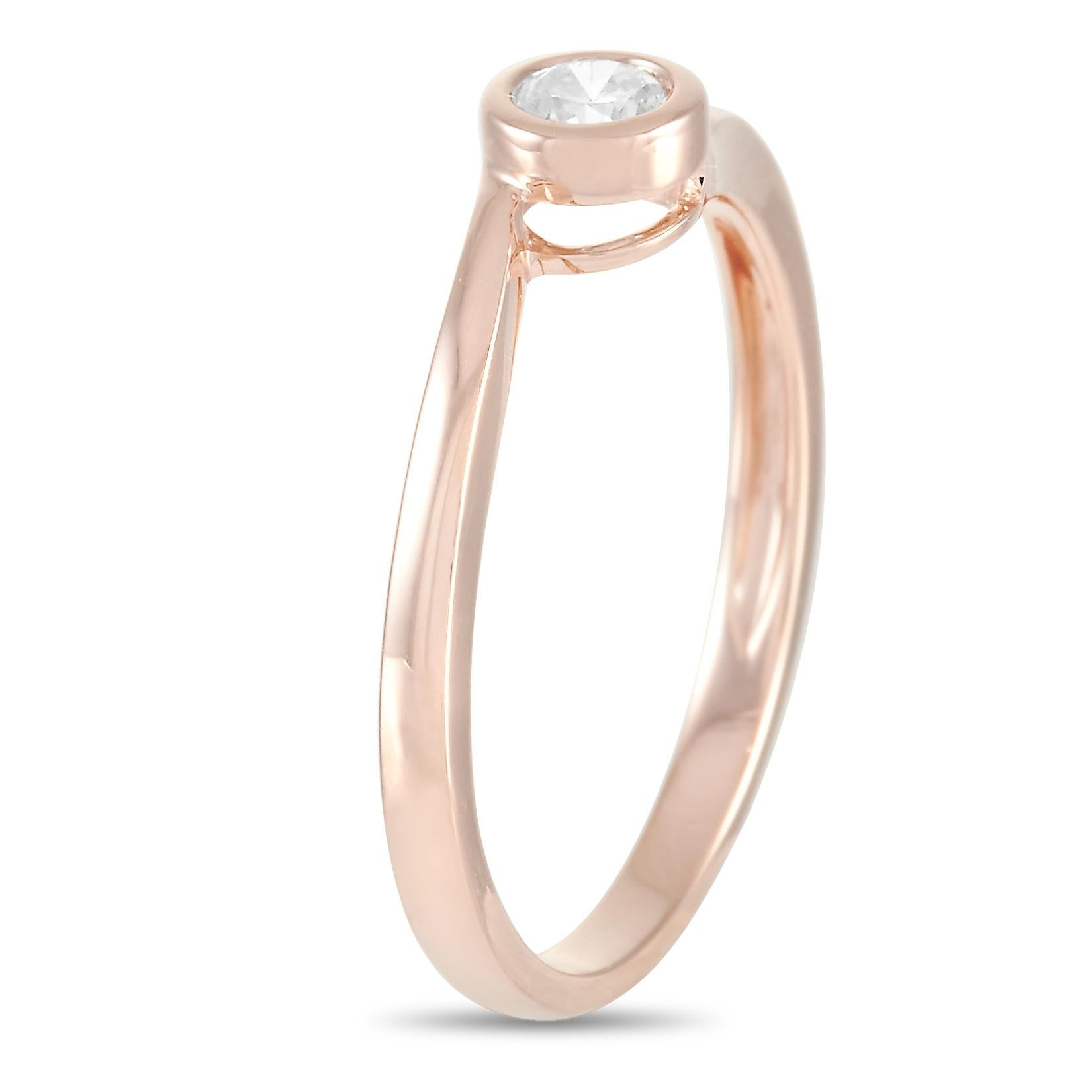 This LB Exclusive ring is made of 14K rose gold and embellished with a 0.22 ct diamond stone. The ring weighs 1.7 grams and boasts band thickness of 2 mm and top height of 4 mm, while top dimensions measure 5 by 5 mm.
 
 Offered in brand new