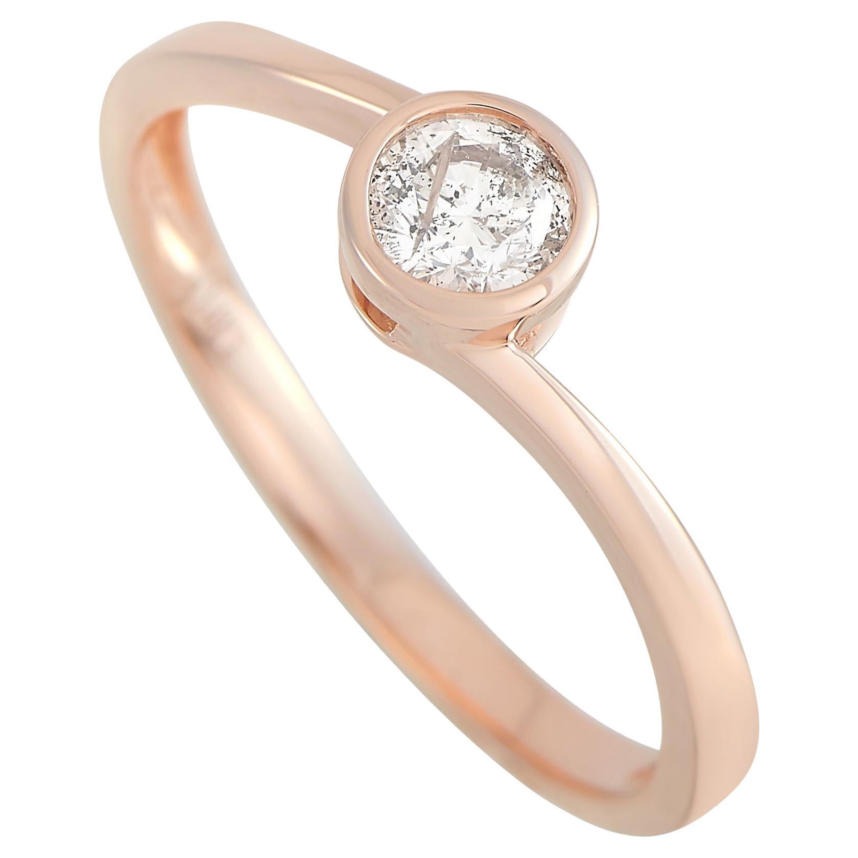 LB Exclusive 14K Rose Gold 0.26 Ct Diamond Solitaire Ring For Sale