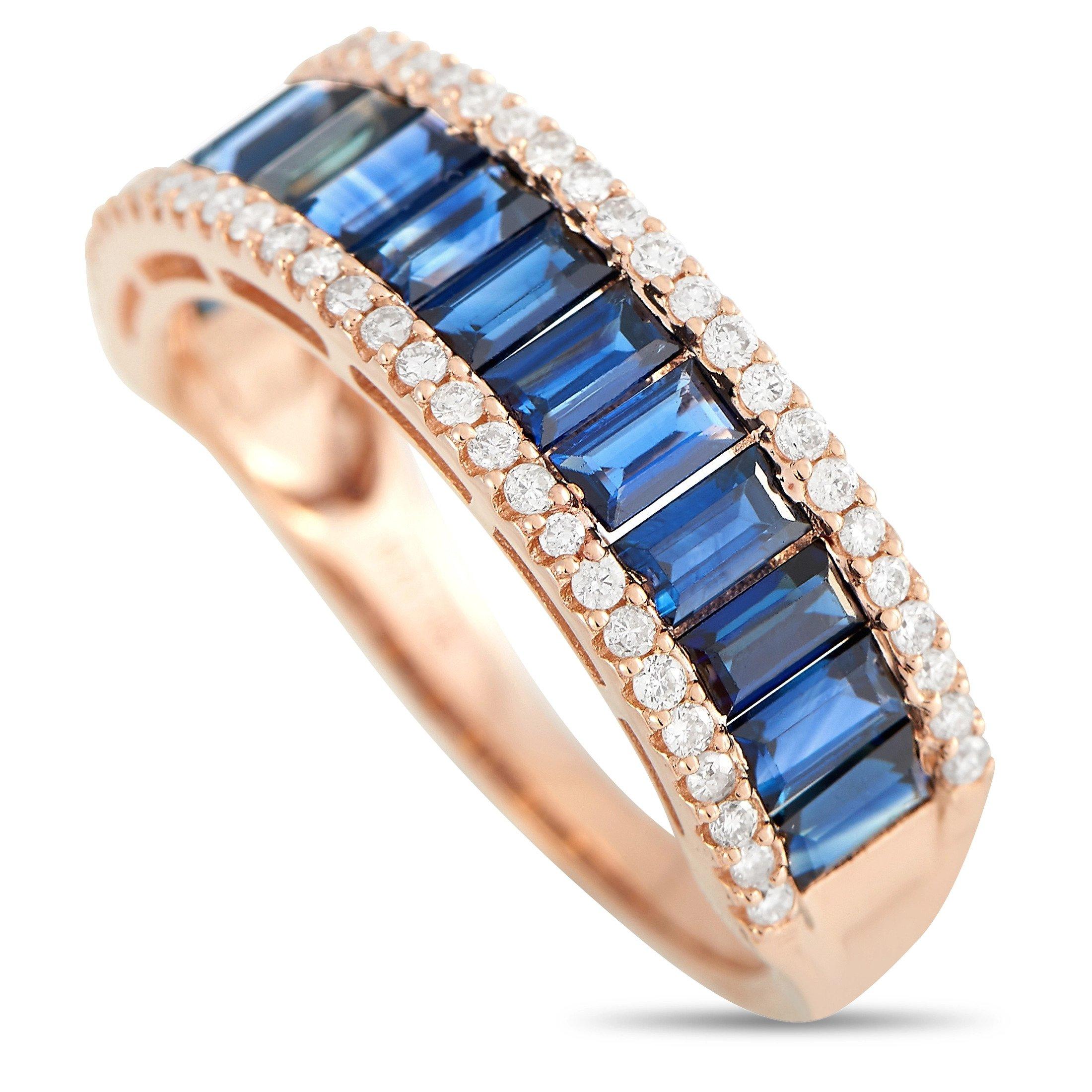LB Exclusive 14K Rose Gold 0.30 Ct Diamond and Sapphire Ring In New Condition In Southampton, PA