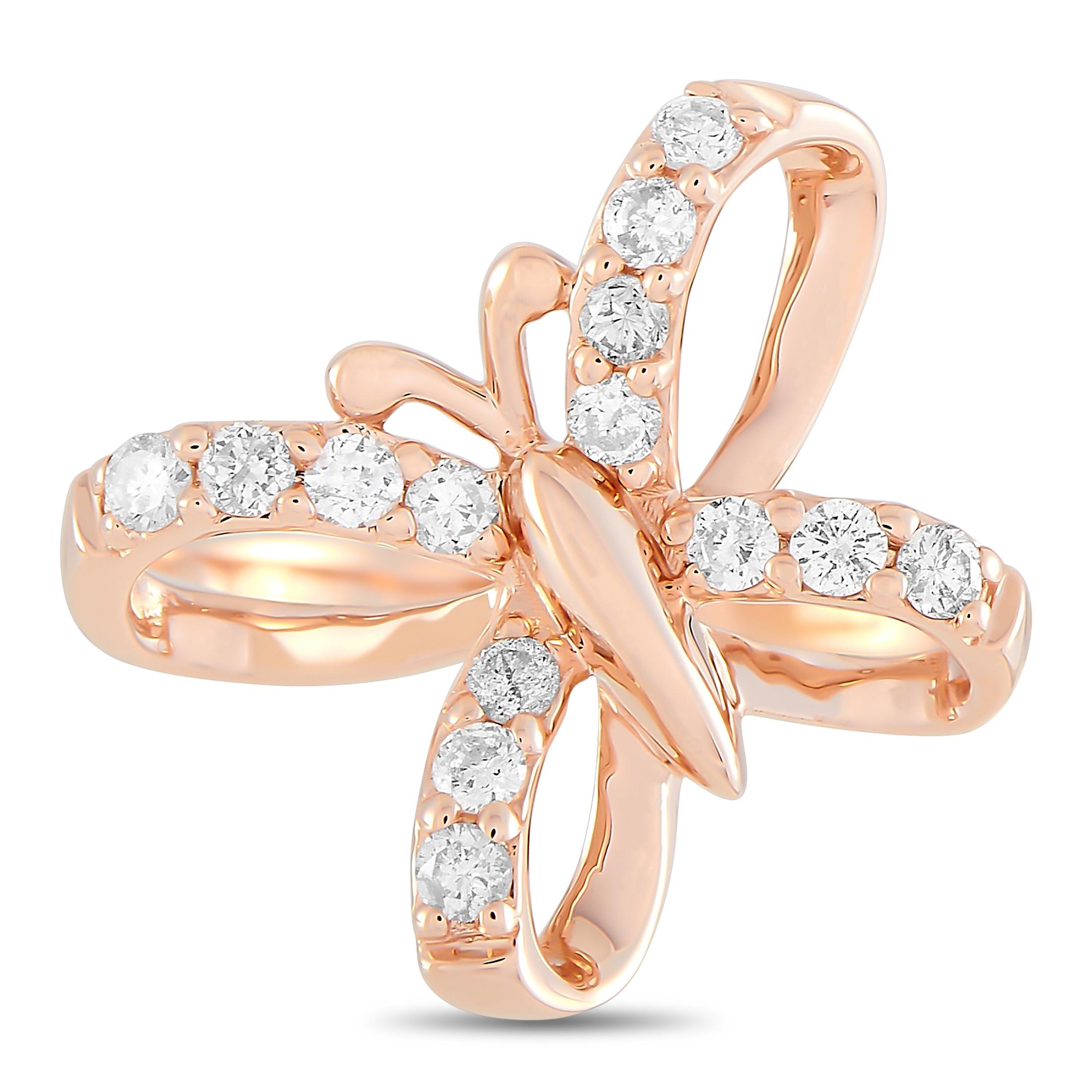 LB Exclusive 14 Karat Rose Gold 0.30 Carat Diamond Butterfly Ring In New Condition For Sale In Southampton, PA