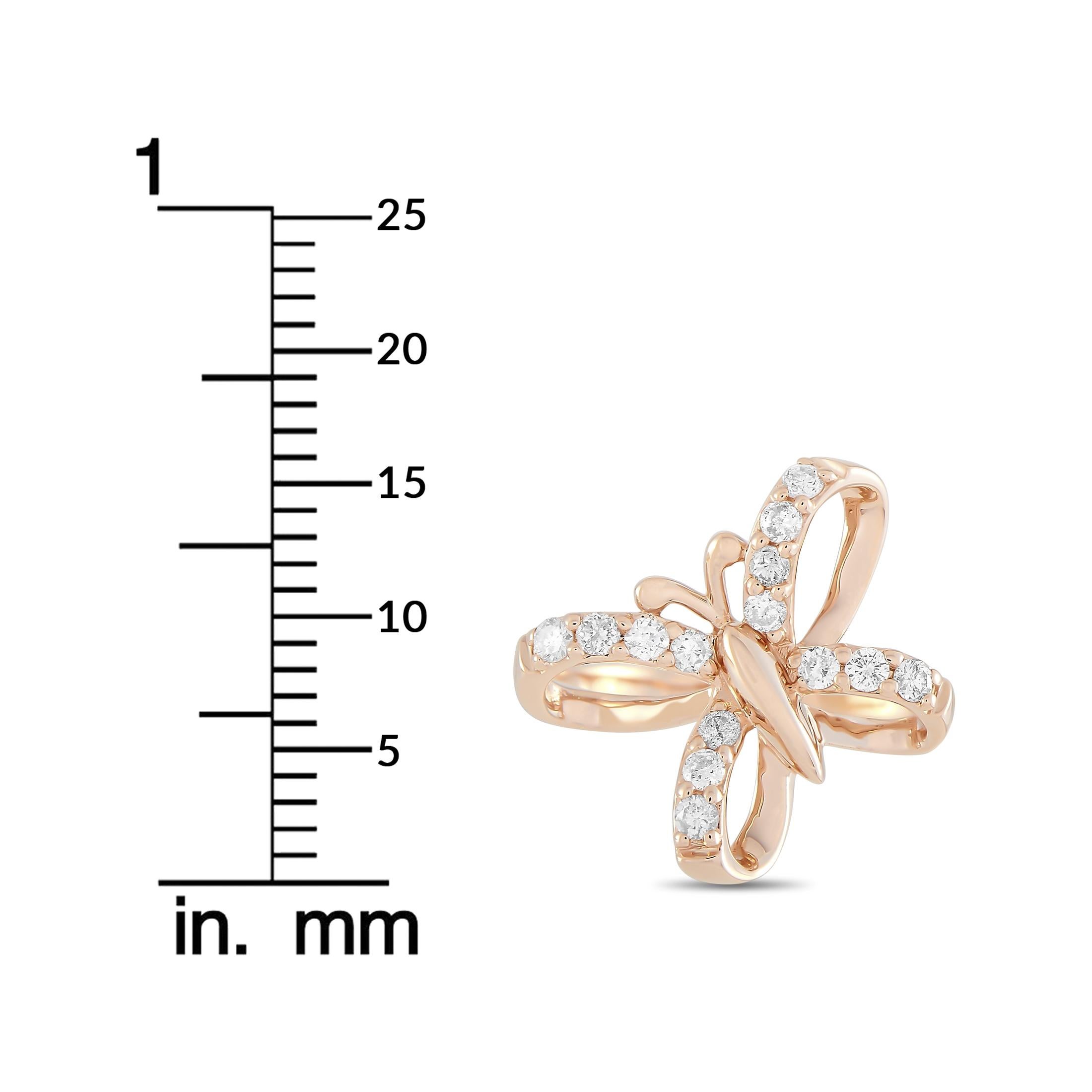 Women's LB Exclusive 14 Karat Rose Gold 0.30 Carat Diamond Butterfly Ring For Sale