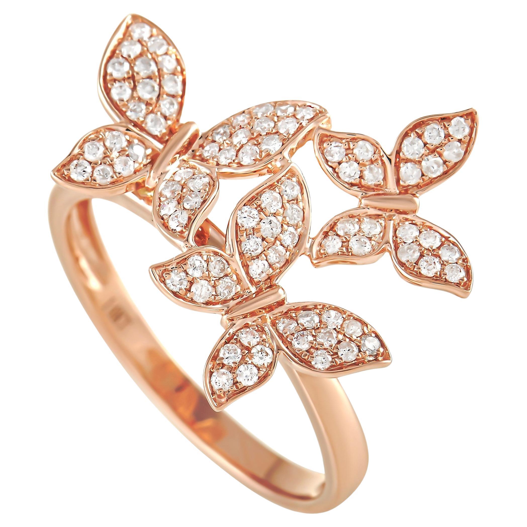 LB Exclusive 14K Rose Gold 0.30 ct Diamond Butterfly Ring For Sale