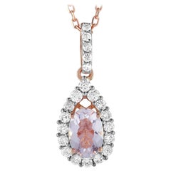 LB Exclusive 14K Rose Gold 0.33 ct Diamond and Morganite Pear Pendant Necklace
