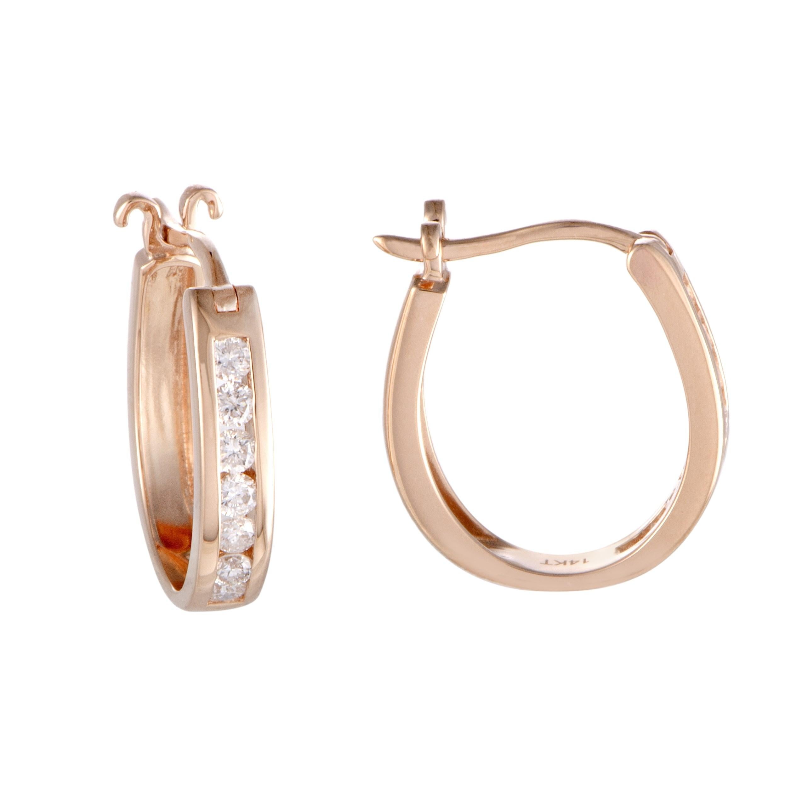 Round Cut LB Exclusive 14k Rose Gold 0.33 Ct Diamond Small Oval Hoop Earrings For Sale