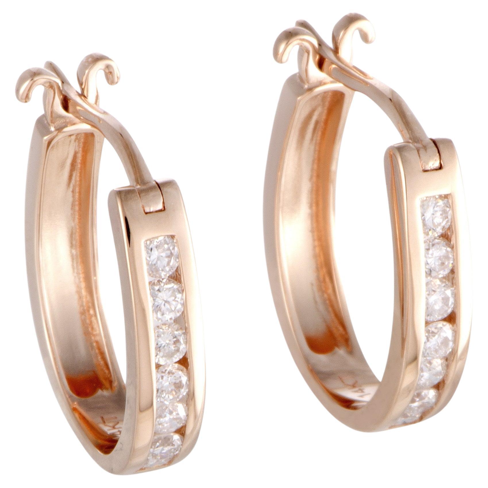 LB Exclusive 14k Rose Gold 0.33 Ct Diamond Small Oval Hoop Earrings For Sale