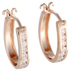 LB Exclusive 14k Rose Gold 0.33 Ct Diamond Small Oval Hoop Earrings
