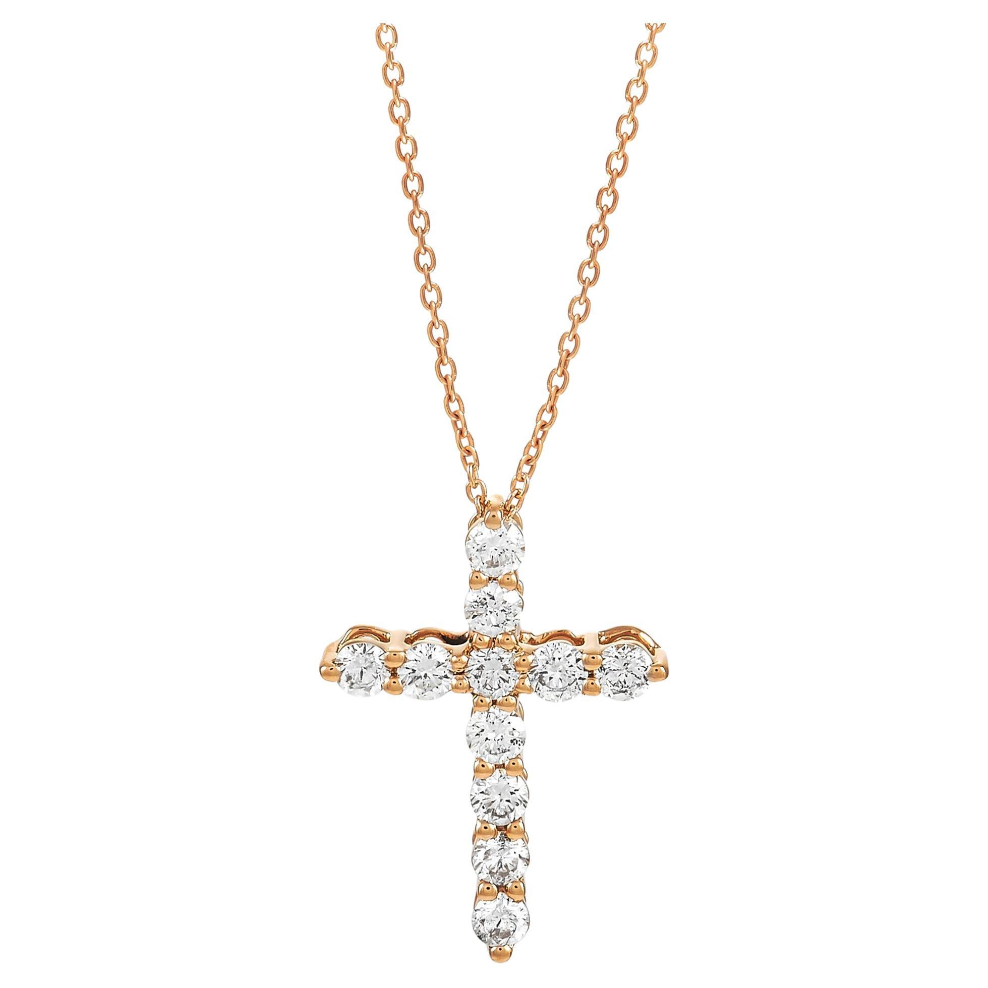 LB Exclusive 14K Rose Gold 0.01 Carat Diamond and Emerald Cross Pendant