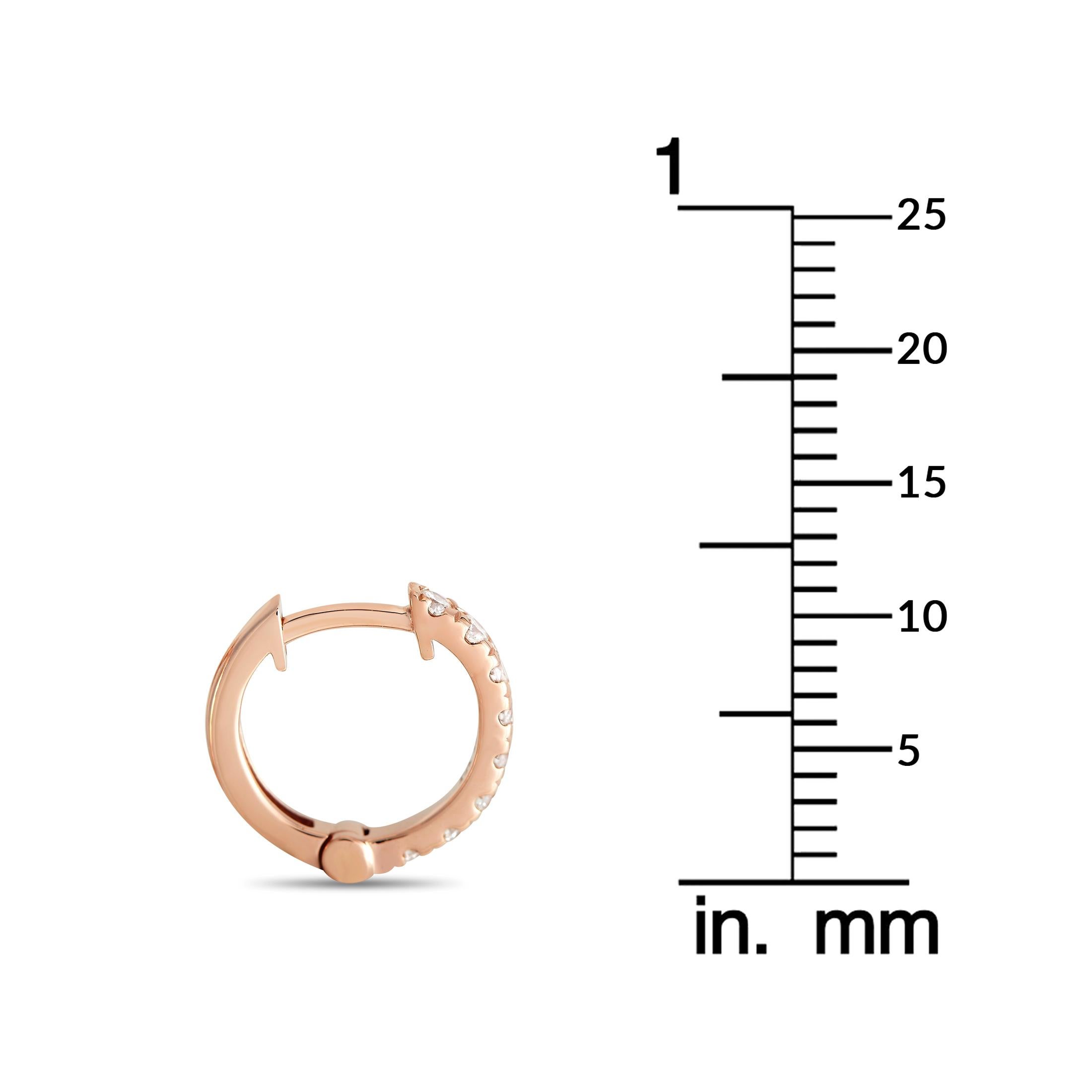 Round Cut LB Exclusive 14K Rose Gold 0.37 Ct Diamond Hoop Earrings For Sale