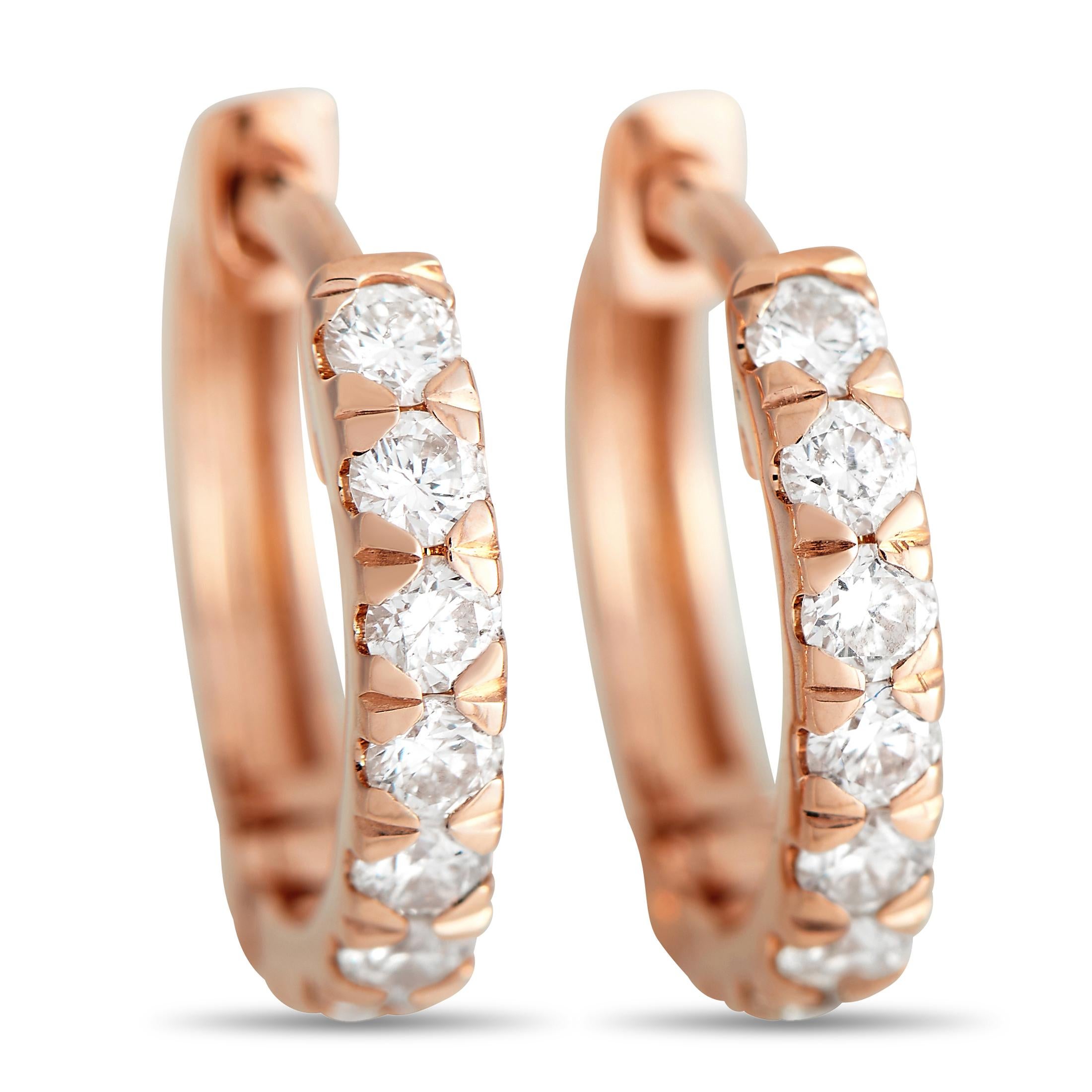 LB Exclusive 14K Rose Gold 0.37 Ct Diamond Hoop Earrings In New Condition For Sale In Southampton, PA