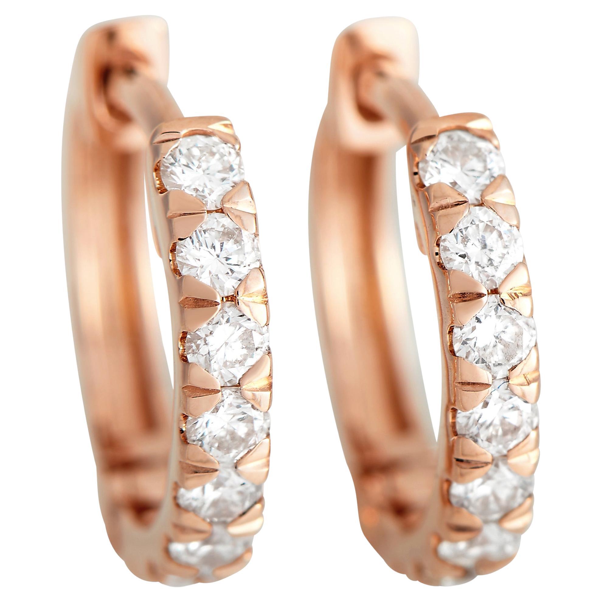 LB Exclusive 14K Rose Gold 0.37 Ct Diamond Hoop Earrings For Sale