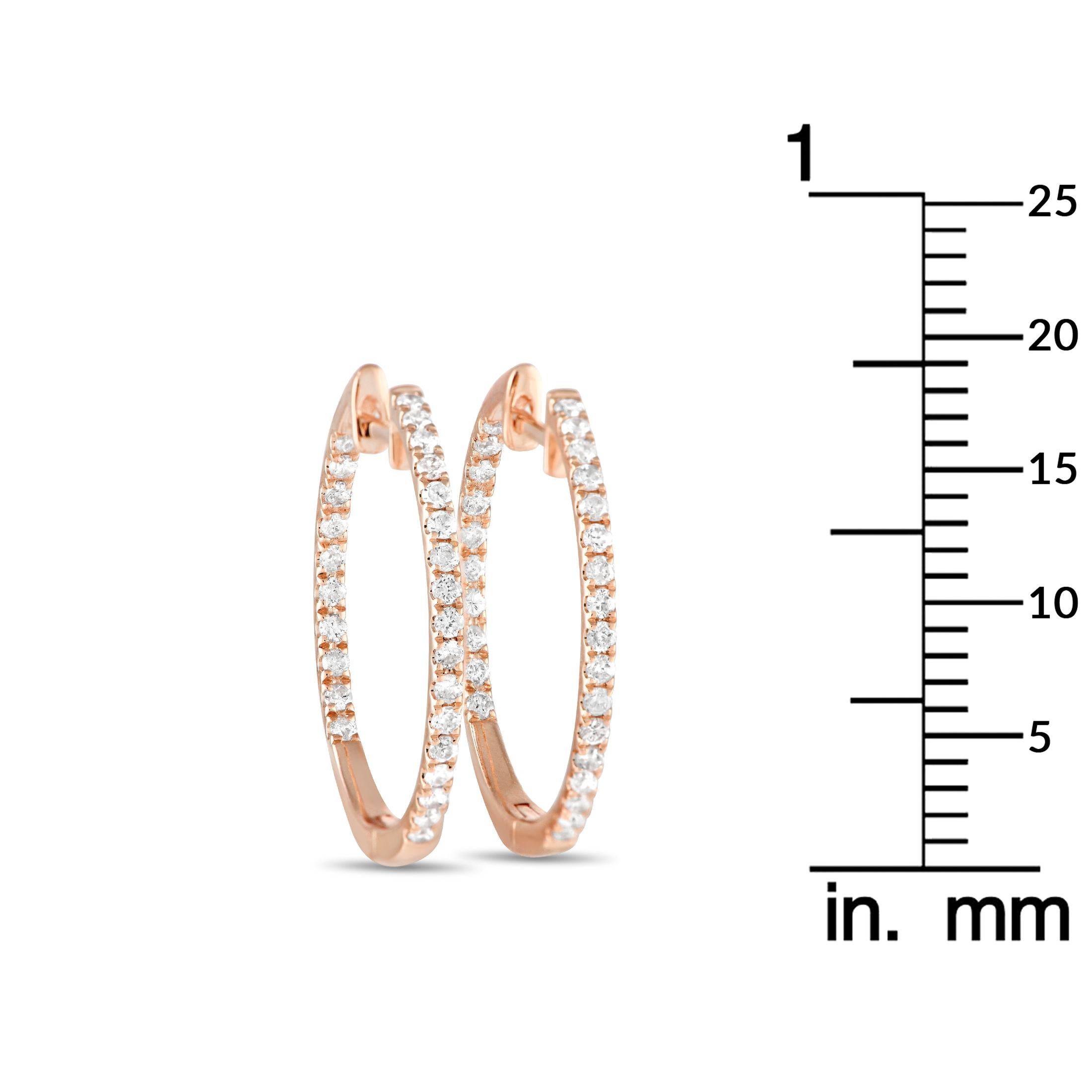 Round Cut Lb Exclusive 14k Rose Gold 0.50 Carat Diamond Inside-Out Hoop Earrings For Sale