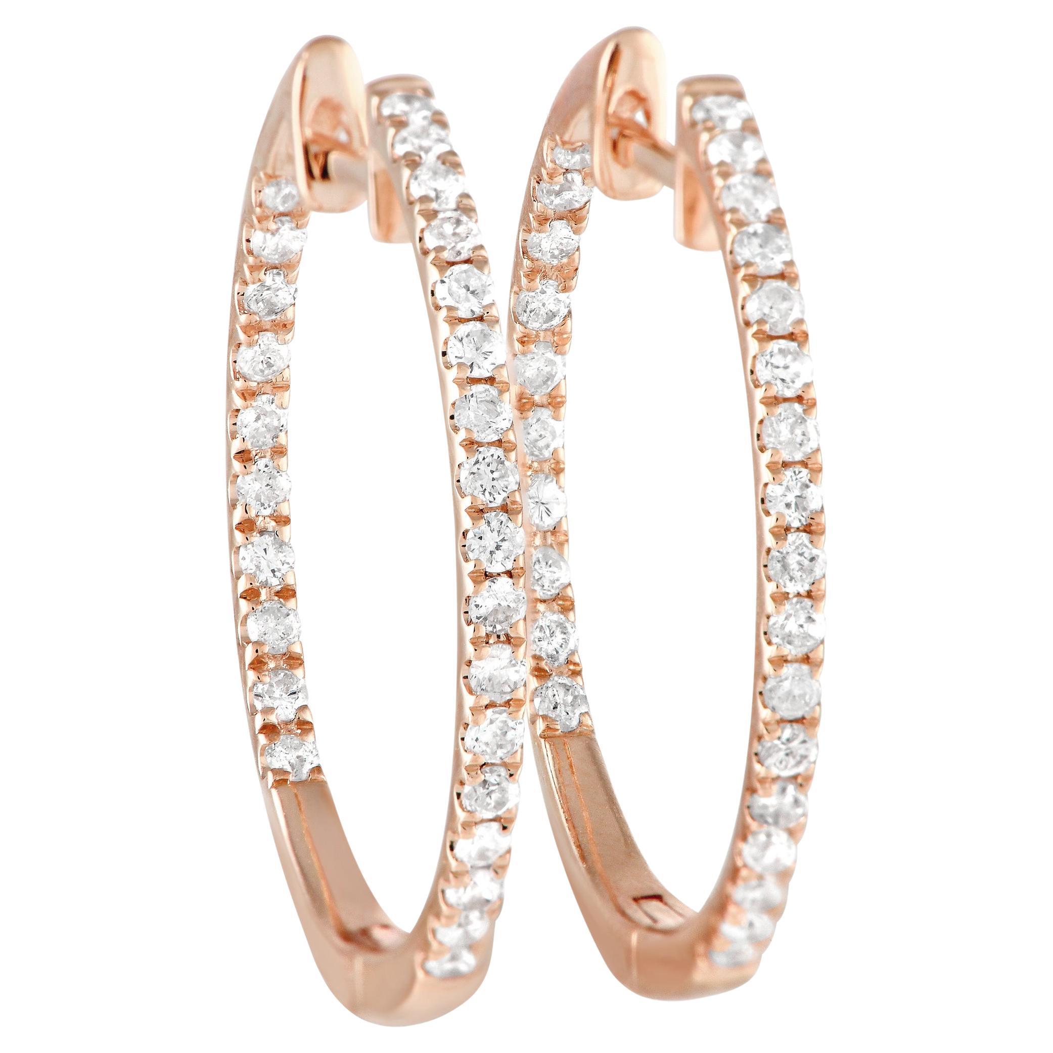Lb Exclusive 14k Rose Gold 0.50 Carat Diamond Inside-Out Hoop Earrings For Sale