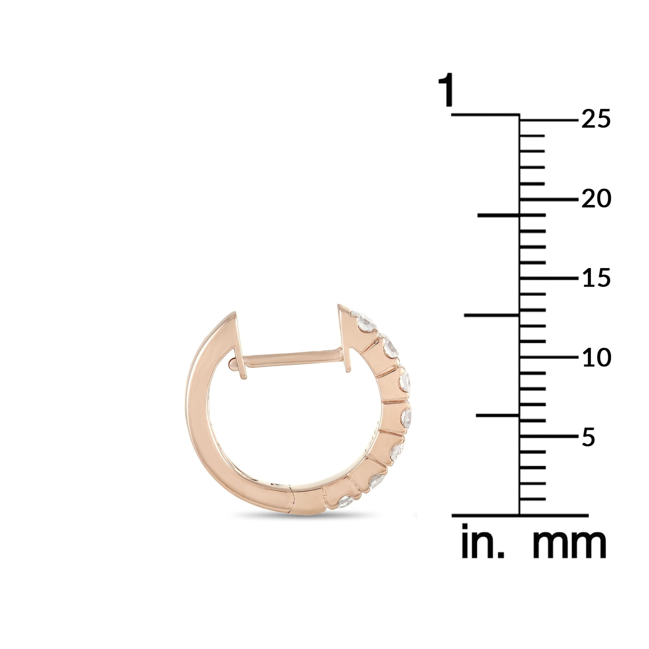 Round Cut LB Exclusive 14k Rose Gold 0.59 Carat Diamond Hoop Earrings For Sale