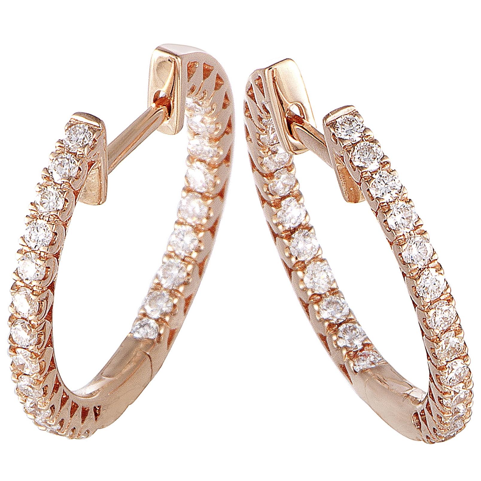 Round Cut LB Exclusive 14K Rose Gold 0.66 ct Diamond Inside Out Hoop Earrings For Sale