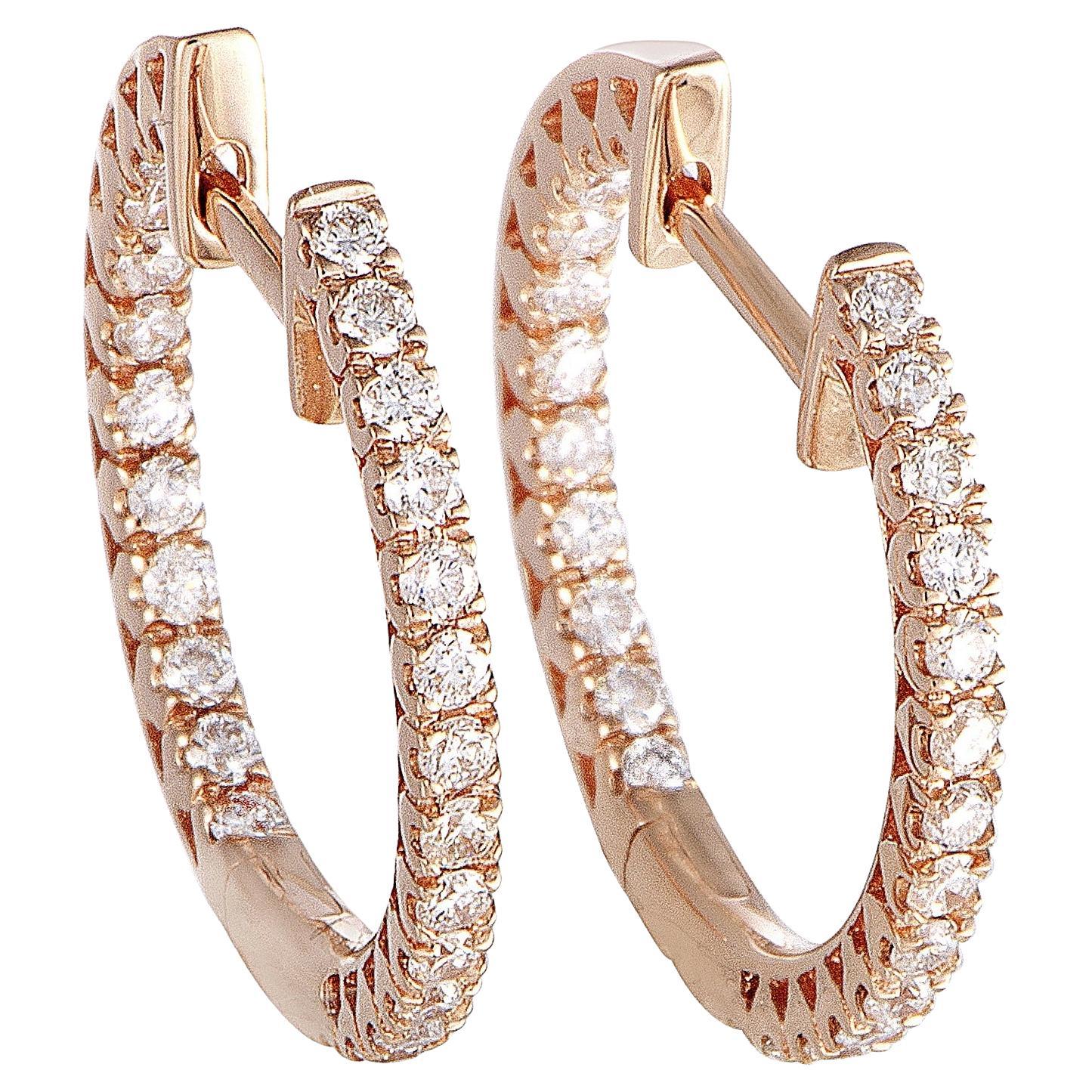 LB Exclusive 14K Rose Gold 0.66 ct Diamond Inside Out Hoop Earrings For Sale