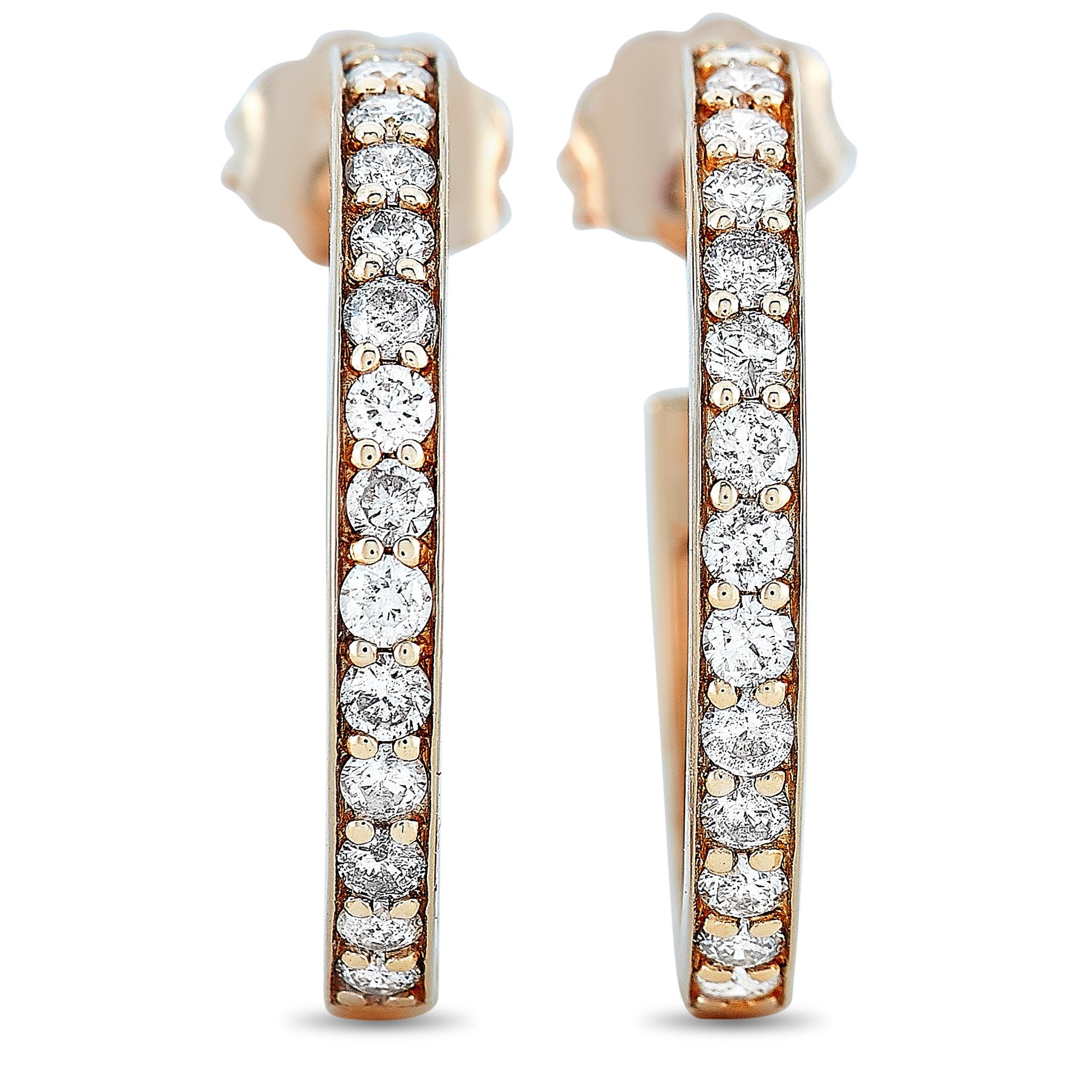 Round Cut LB Exclusive 14 Karat Rose Gold 0.75 Carat Diamond Hoop Earrings For Sale