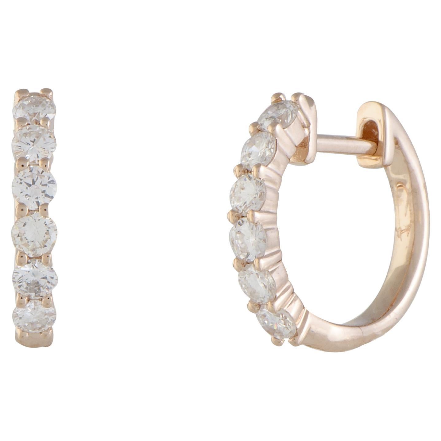 LB Exclusive 14K Rose Gold 0.75 Ct Diamond Hoop Earrings For Sale