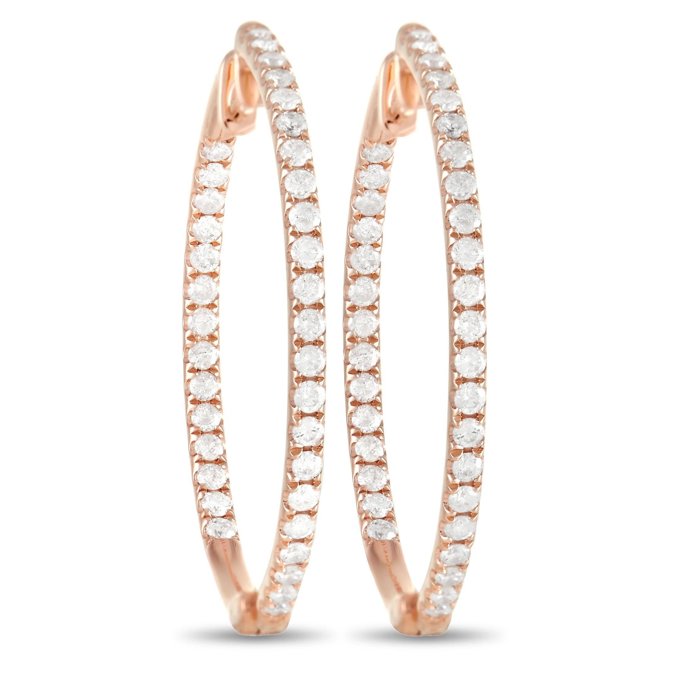 LB Exclusive - Boucles d'oreilles en or rose 14 carats avec diamants de 1,0 carat Neuf - En vente à Southampton, PA