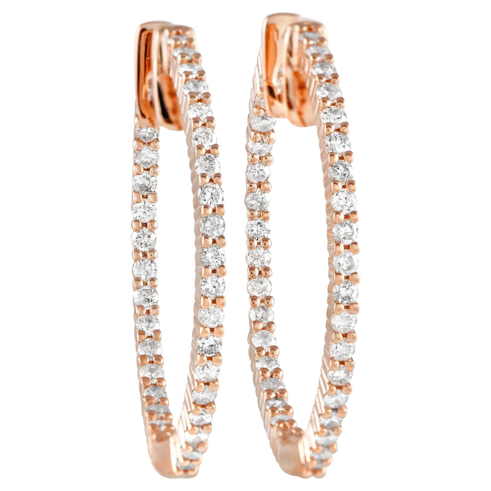 LB Exclusive - Boucles d'oreilles en or rose 14 carats avec 1,0 ct de diamants à l'intérieur et à l'extérieur