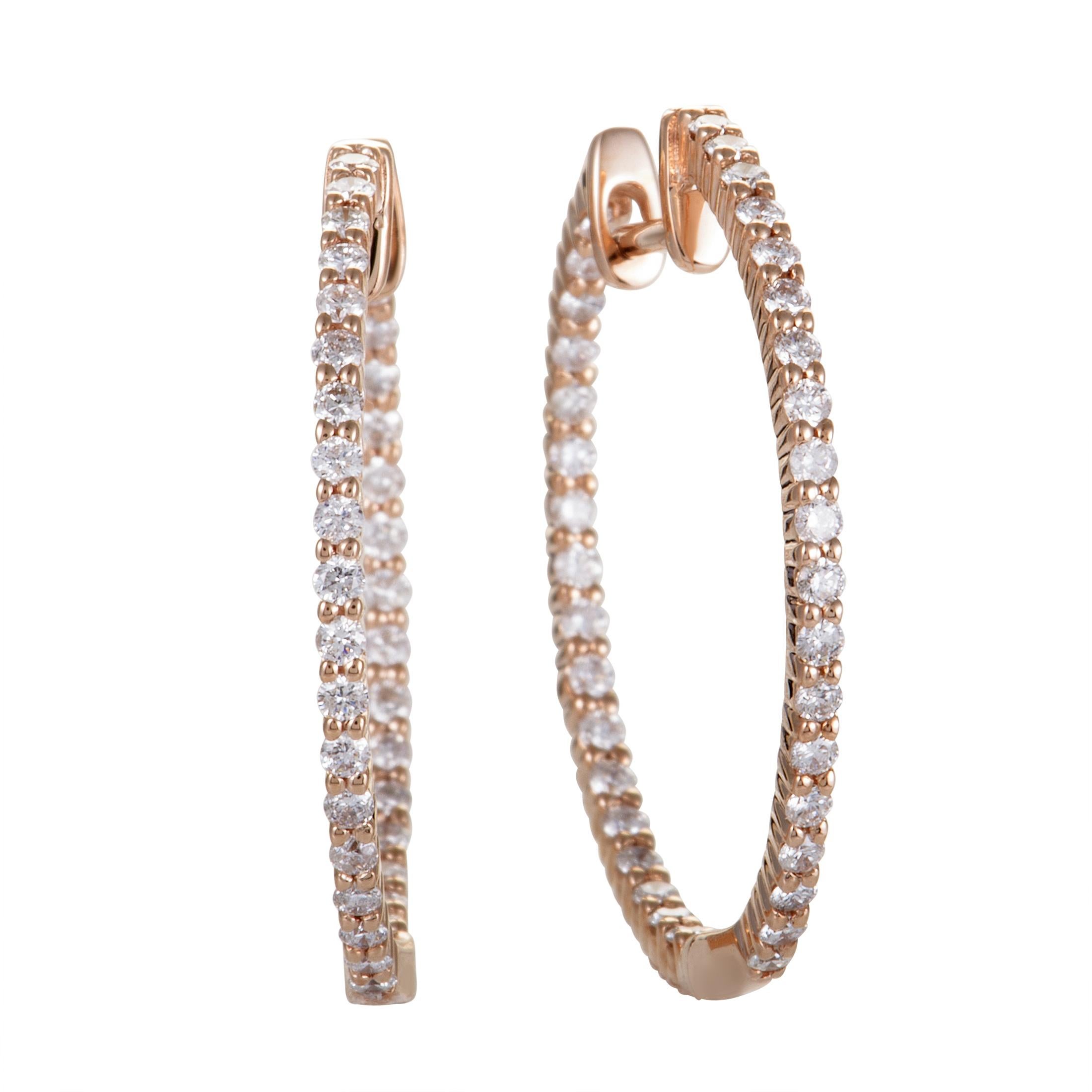 LB Exclusive 14K Rose Gold 1.00 Carat VS1 G Color Diamond Pave Hoop Earrings In New Condition In Southampton, PA