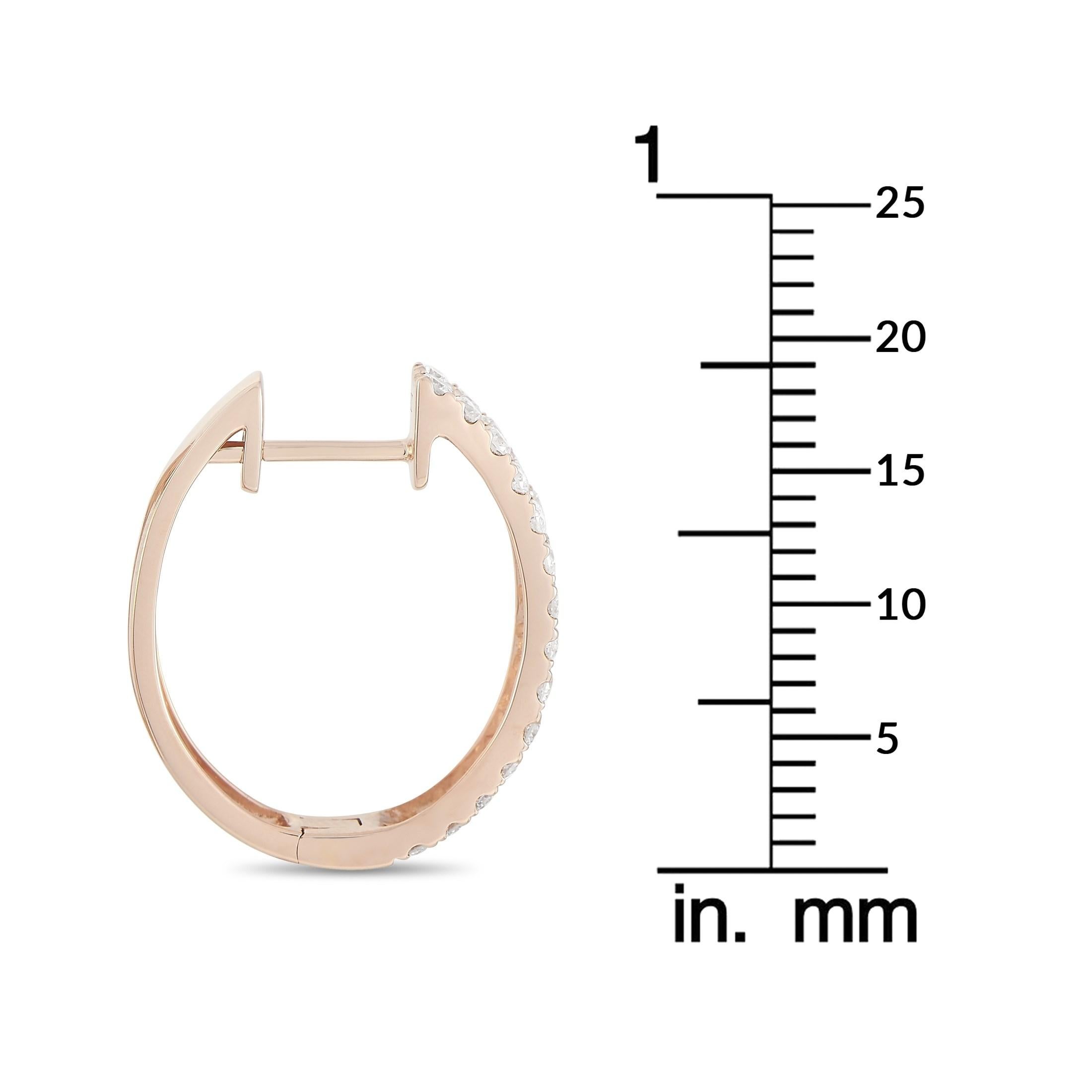Round Cut LB Exclusive 14k Rose Gold 1.00 ct Diamond Hoop Earrings