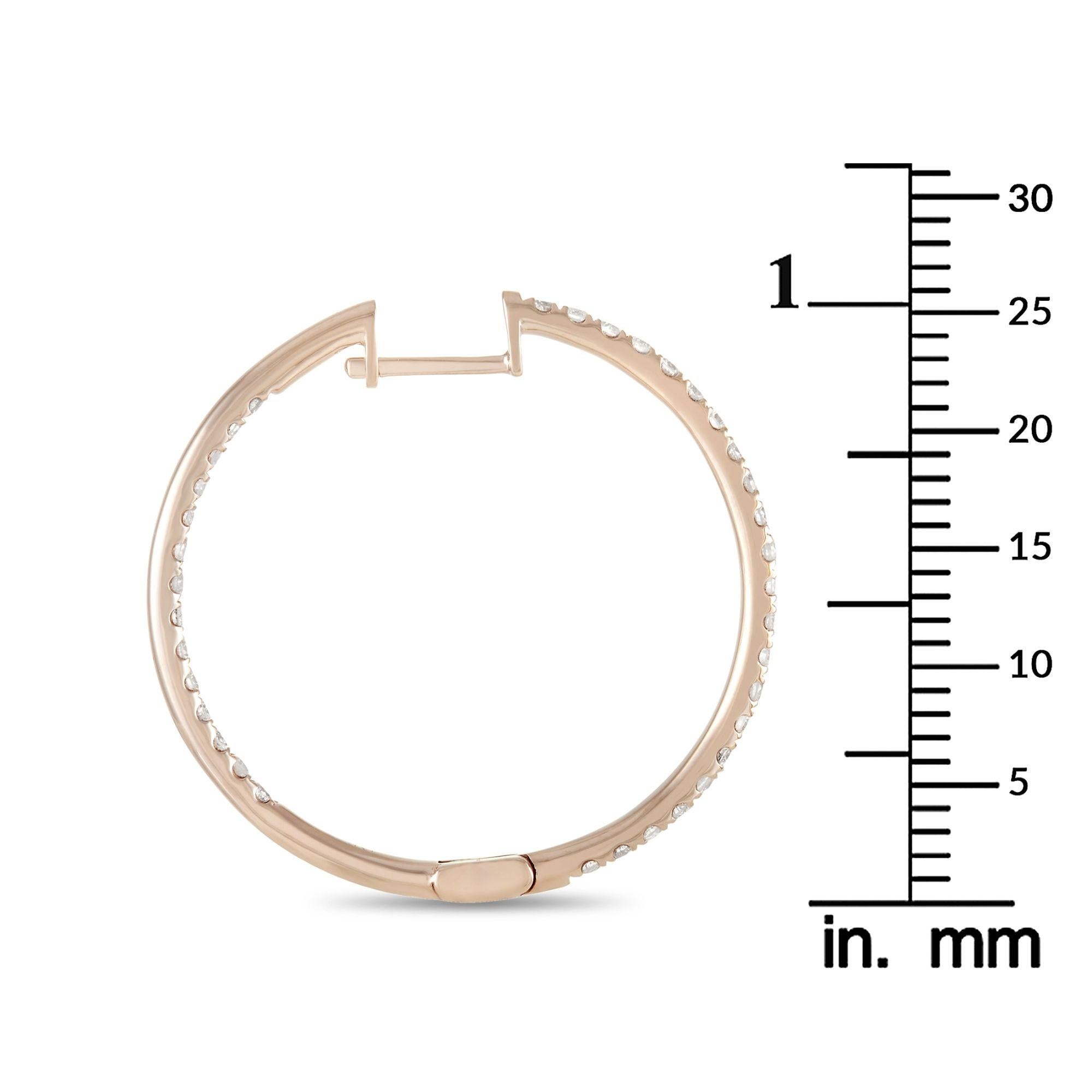 Taille ronde LB Exclusive - Boucles d'oreilles en or rose 14 carats avec diamants de 1,0 carat en vente