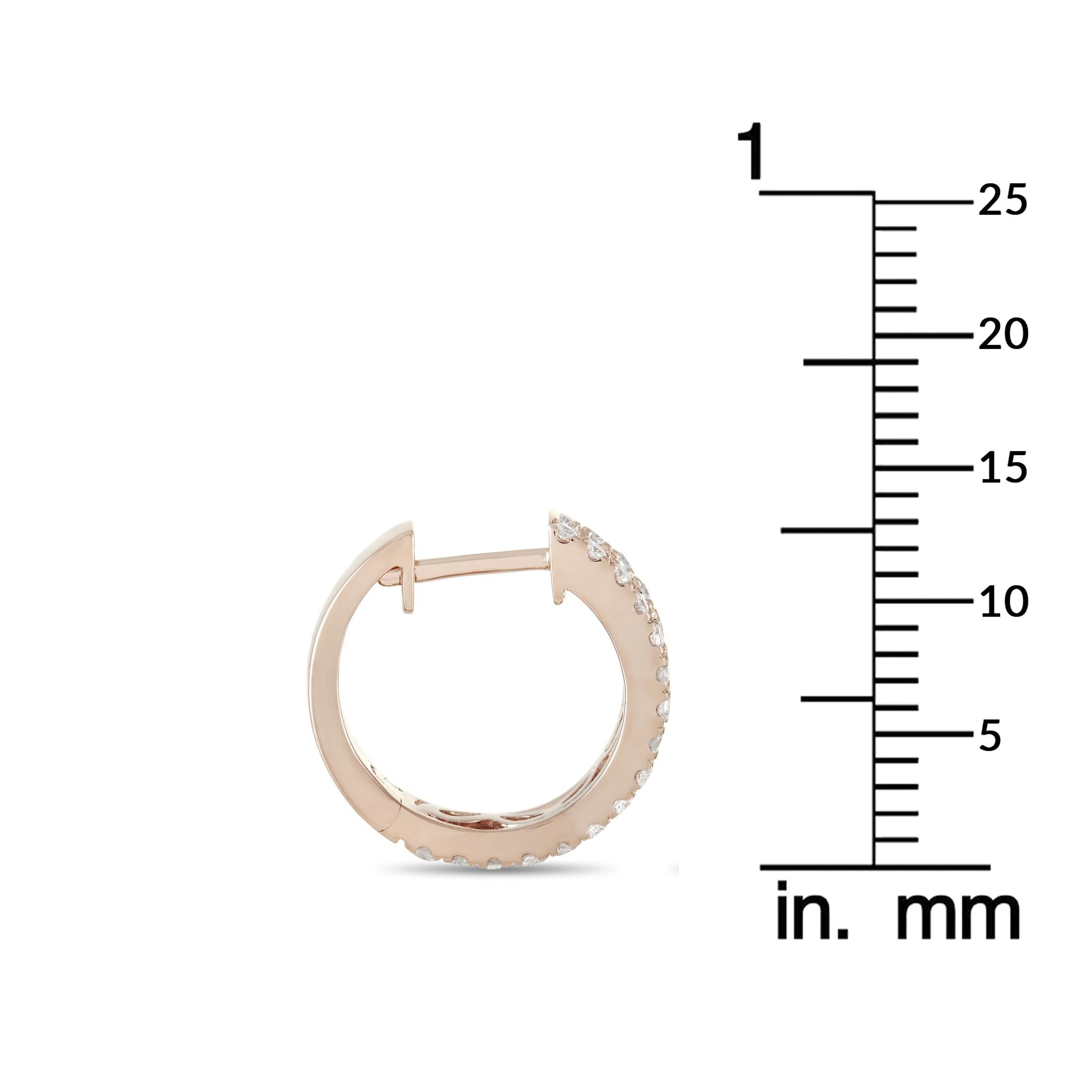 Round Cut Lb Exclusive 14k Rose Gold 1.0 Carat Diamond Hoop Earrings For Sale