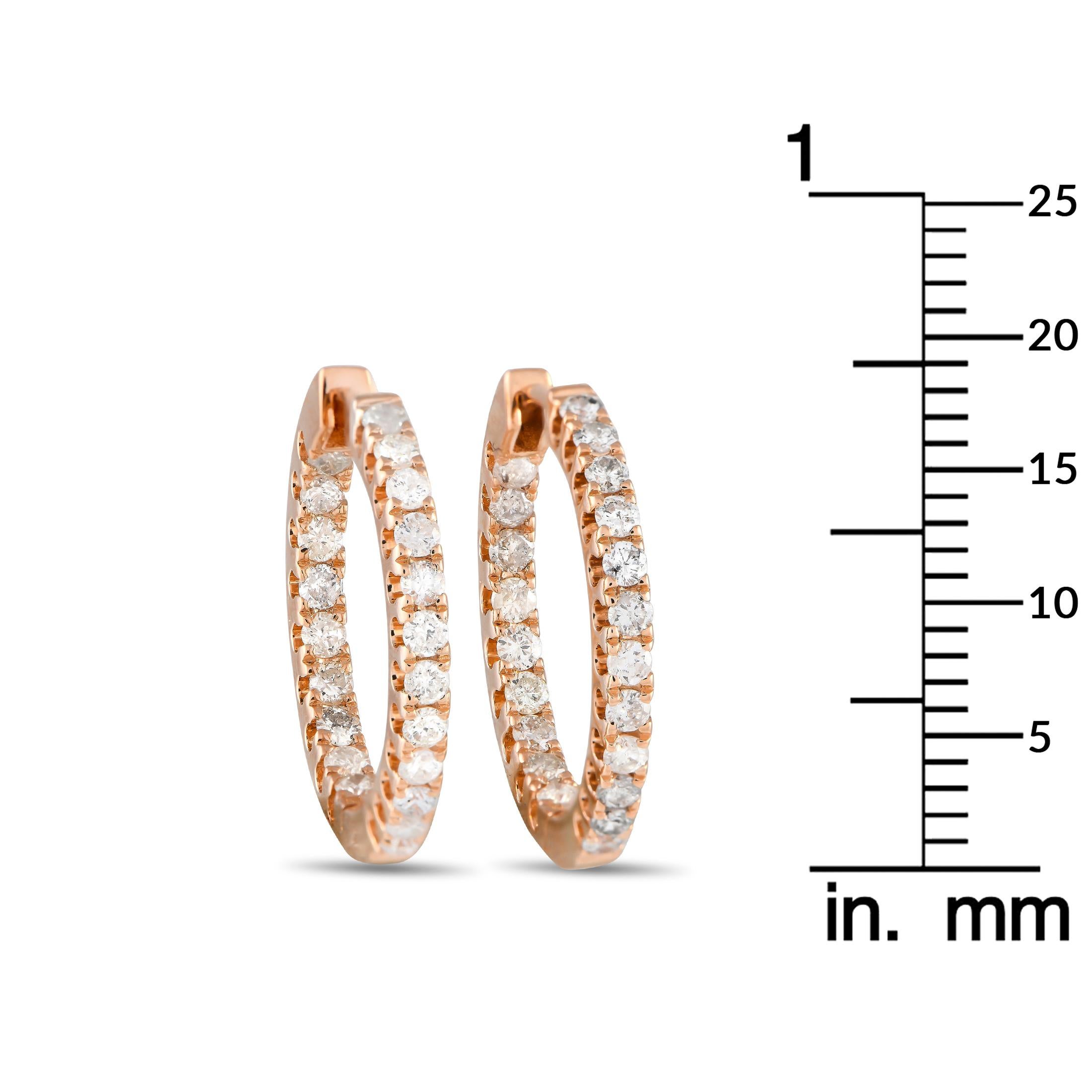 Round Cut 14K Rose Gold 1.0ct Diamond Inside-Out Hoop Earrings AER-4633R For Sale