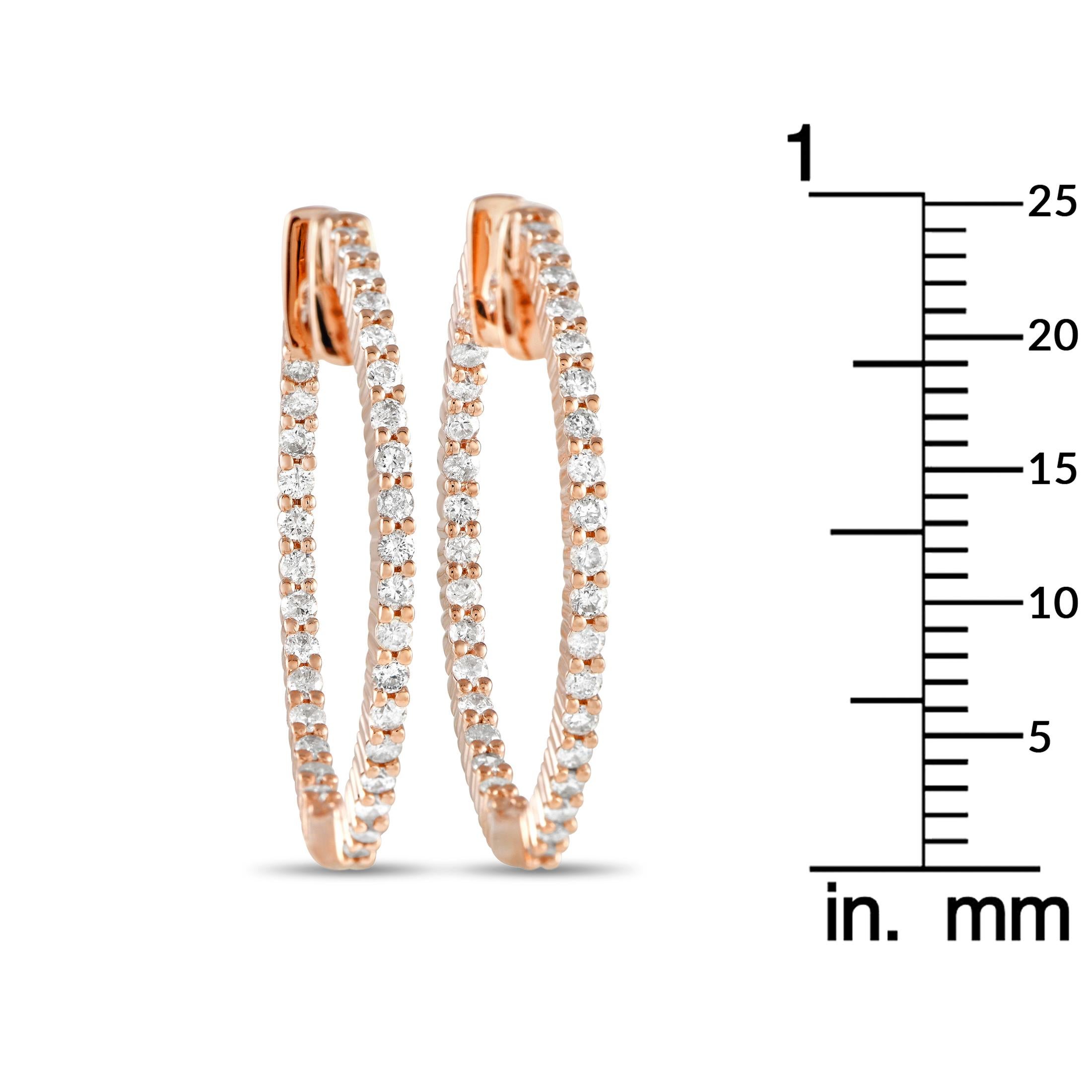 Round Cut Lb Exclusive 14k Rose Gold 1.0 Carat Diamonds Inside-Out Hoop Earrings For Sale