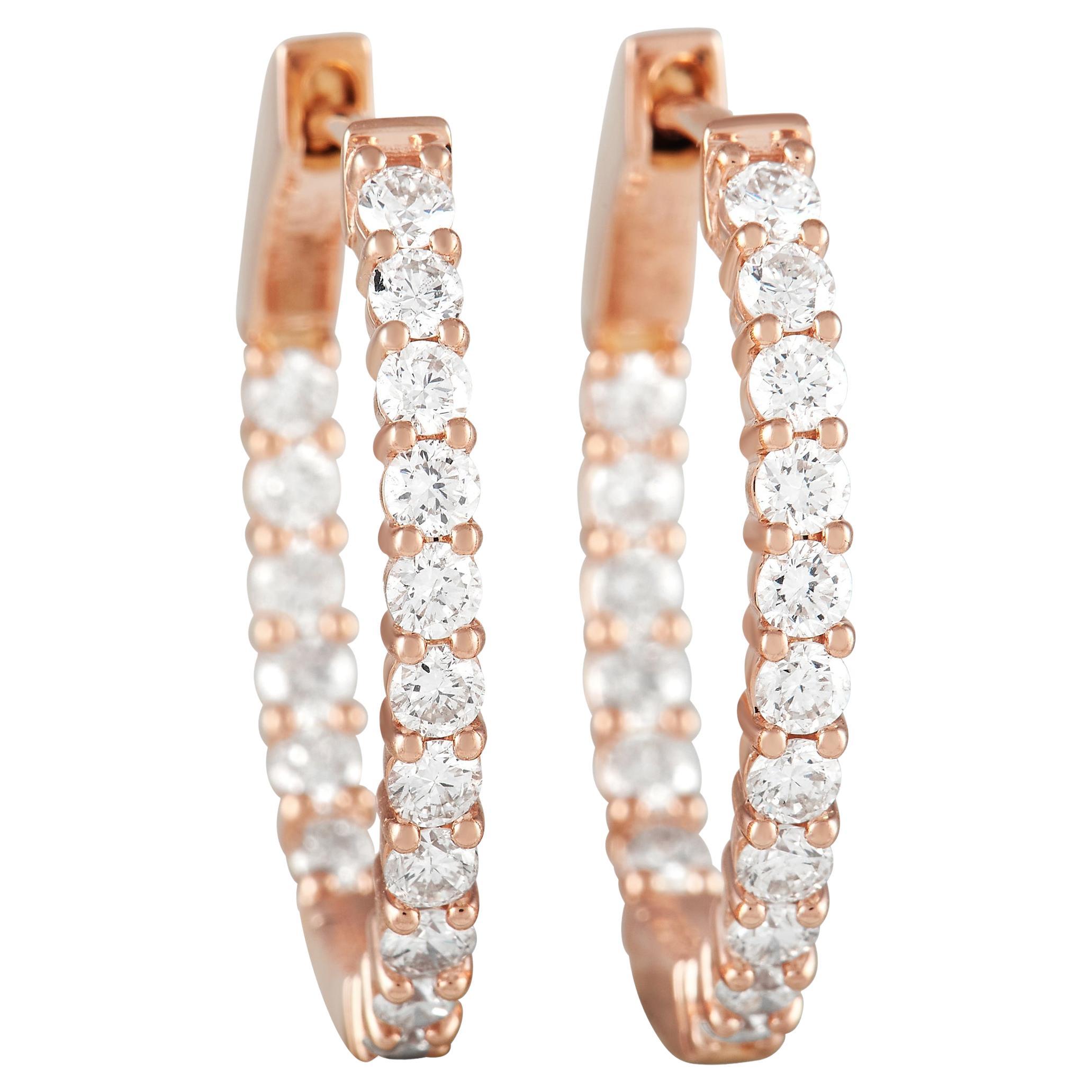 LB Exclusive 14K Rose Gold 0.66 ct Diamond Inside Out Hoop Earrings For